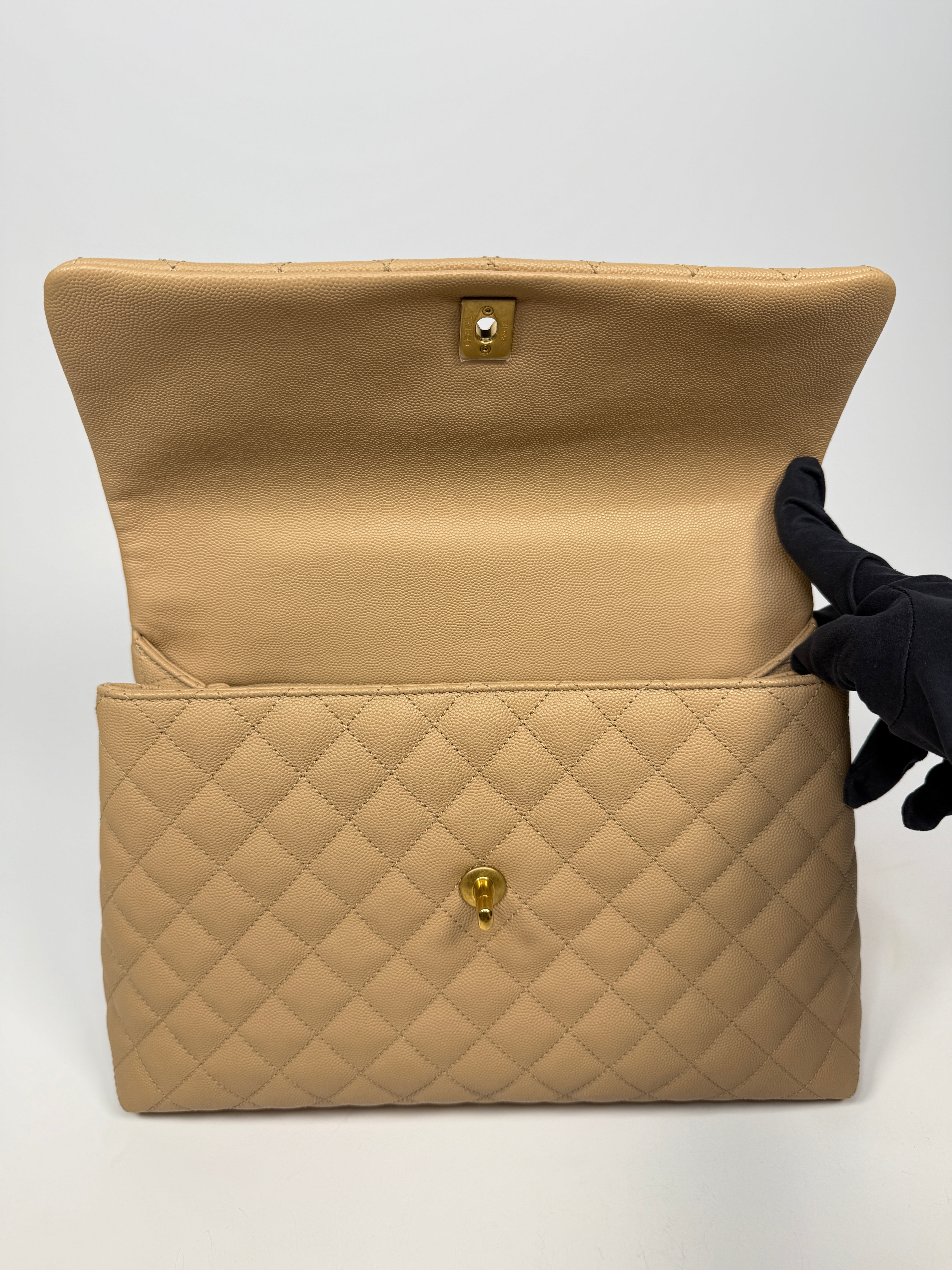 Chanel Coco Large Top Handle In Beige Caviar Leathe With Gold Hardware
Pre Loved & Authentic