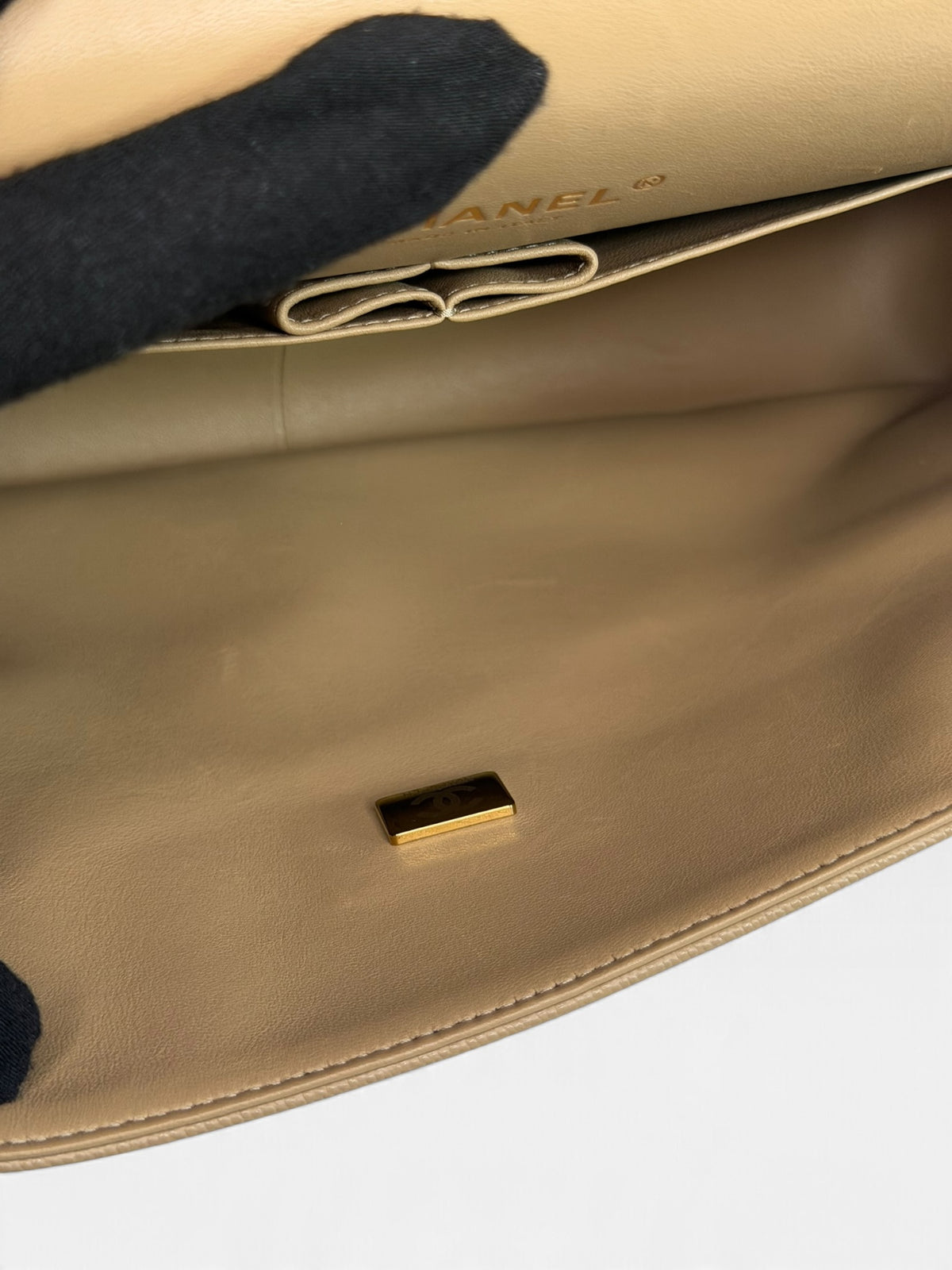 Chanel Maxi Flap In Beige Caviar Leather With Gold Hardware. 100% authentic and pre loved in excellent condition.