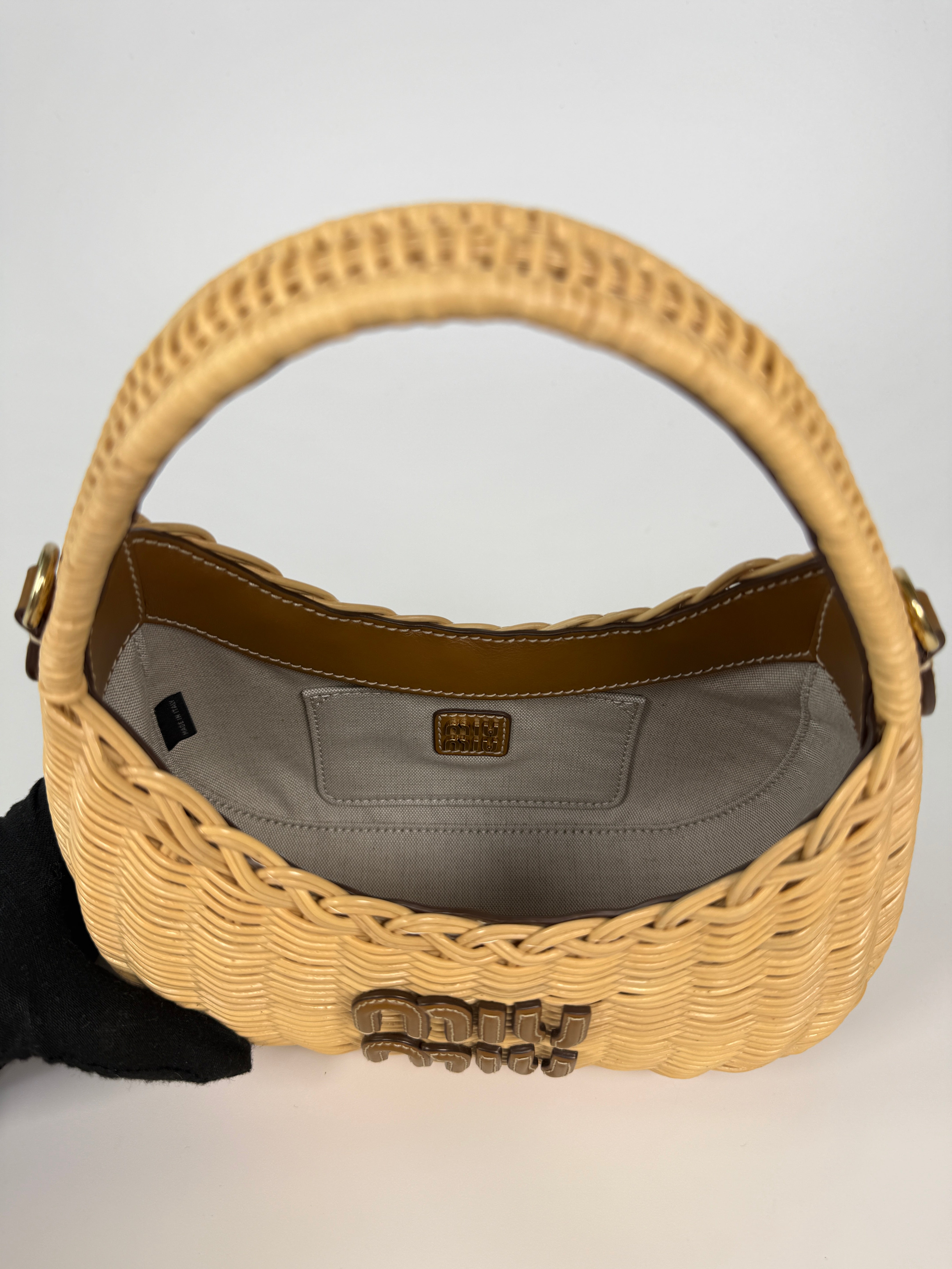 Miu Miu Mini Wicker Wander Bag In Tan/Caramel Raffia Excellent condition