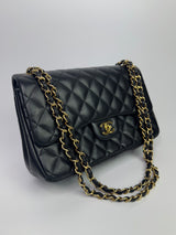 Chanel Black Lambskin Leather Jumbo Classic Double Flap GHW