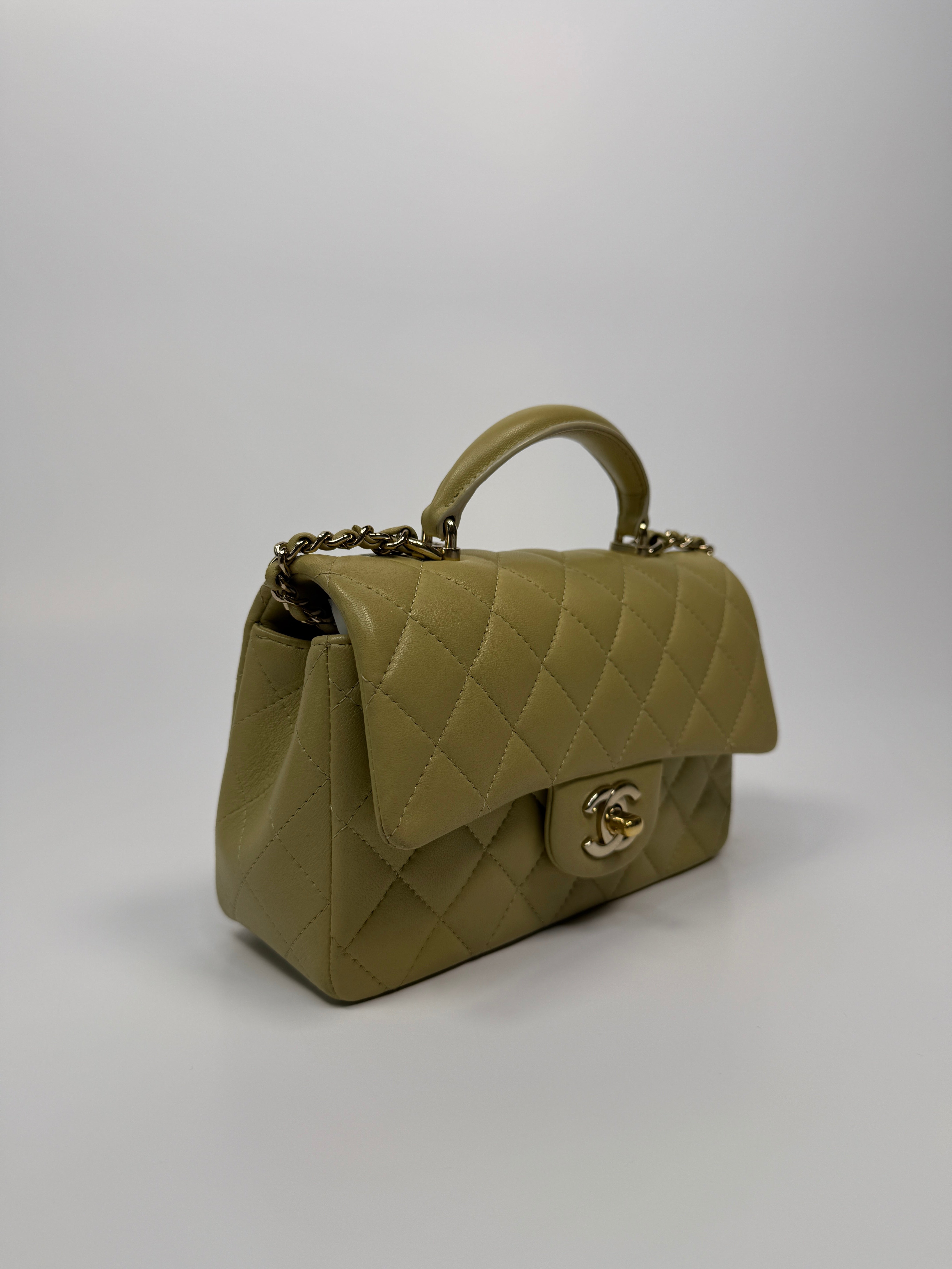 Chanel Mini Rectangle Flap Bag In Pistachio Green Lambskin With GHW