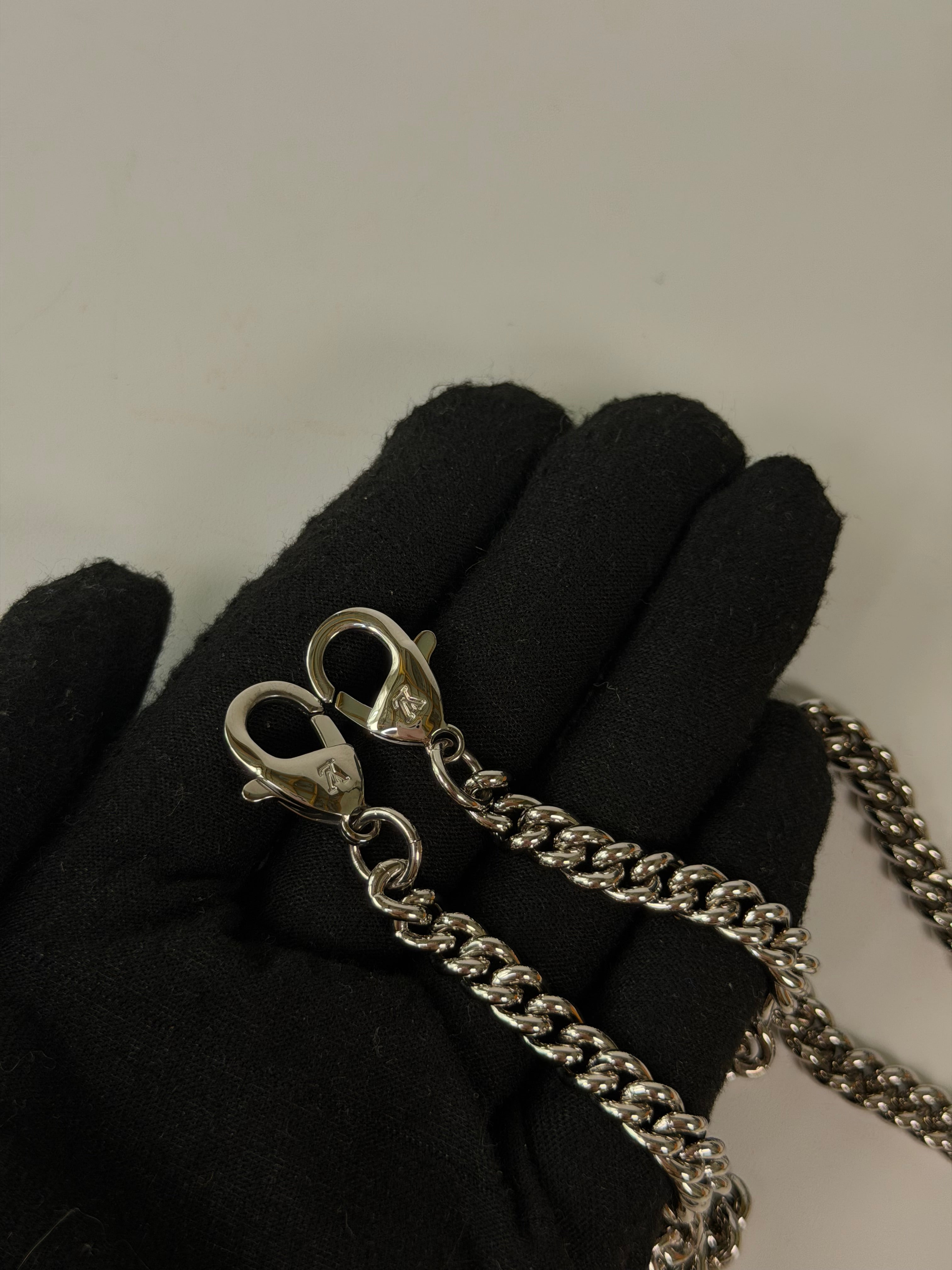 Louis Vuitton Pochette Chain MyLockMe In Black Leather With Silver Hardware in excellent condition 100% authentic and preloved
