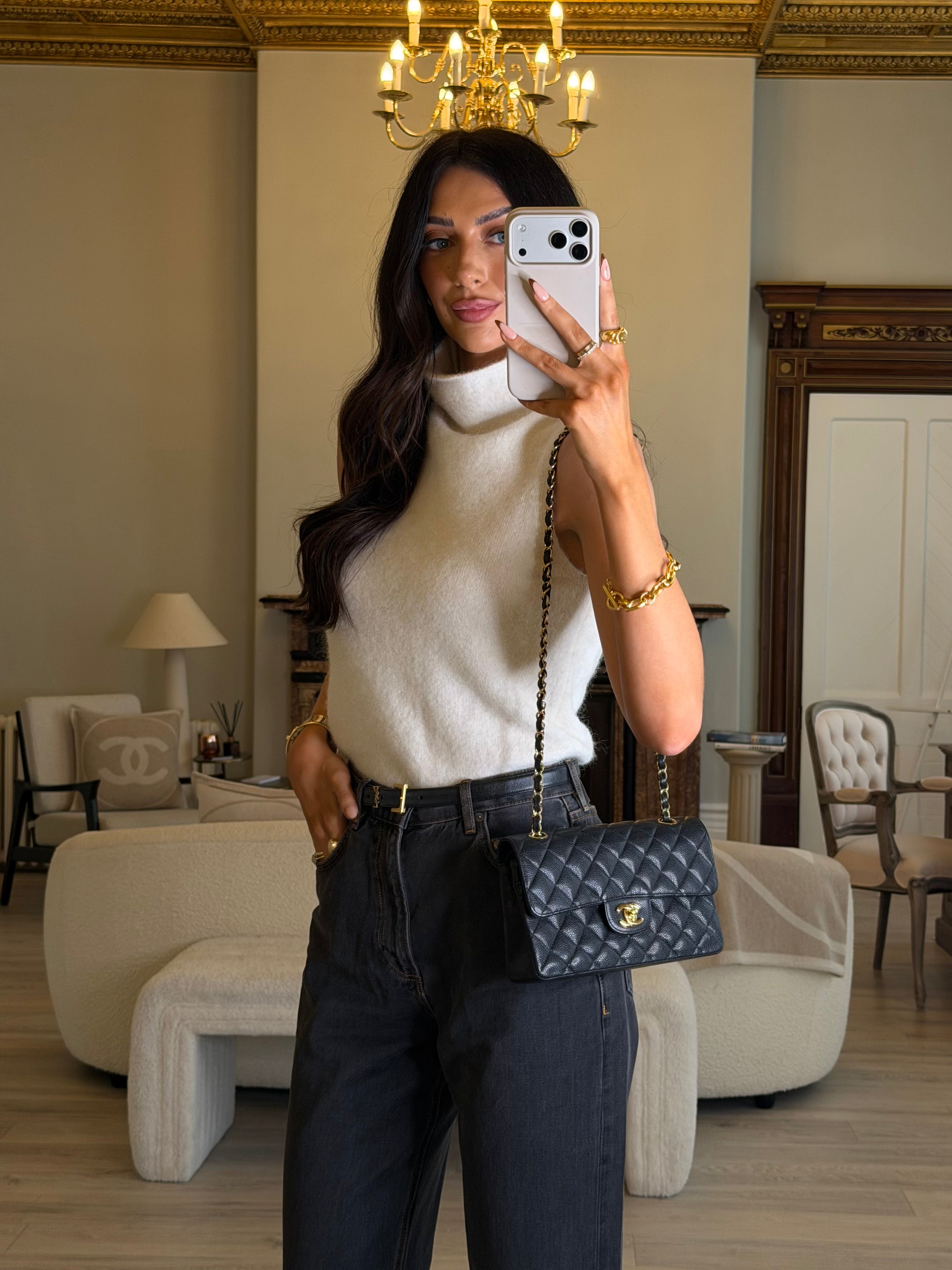 Chanel Small Vintage Classic Double Flap In Black Caviar Leather With Gold Hardware, Authentic And Preloved In Excellent Condition