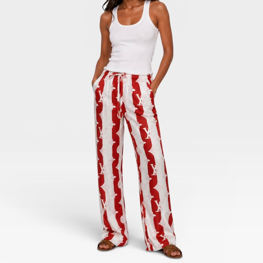 Louis Vuitton Red Monogram Silk Twill Trousers ( Size 38/10)