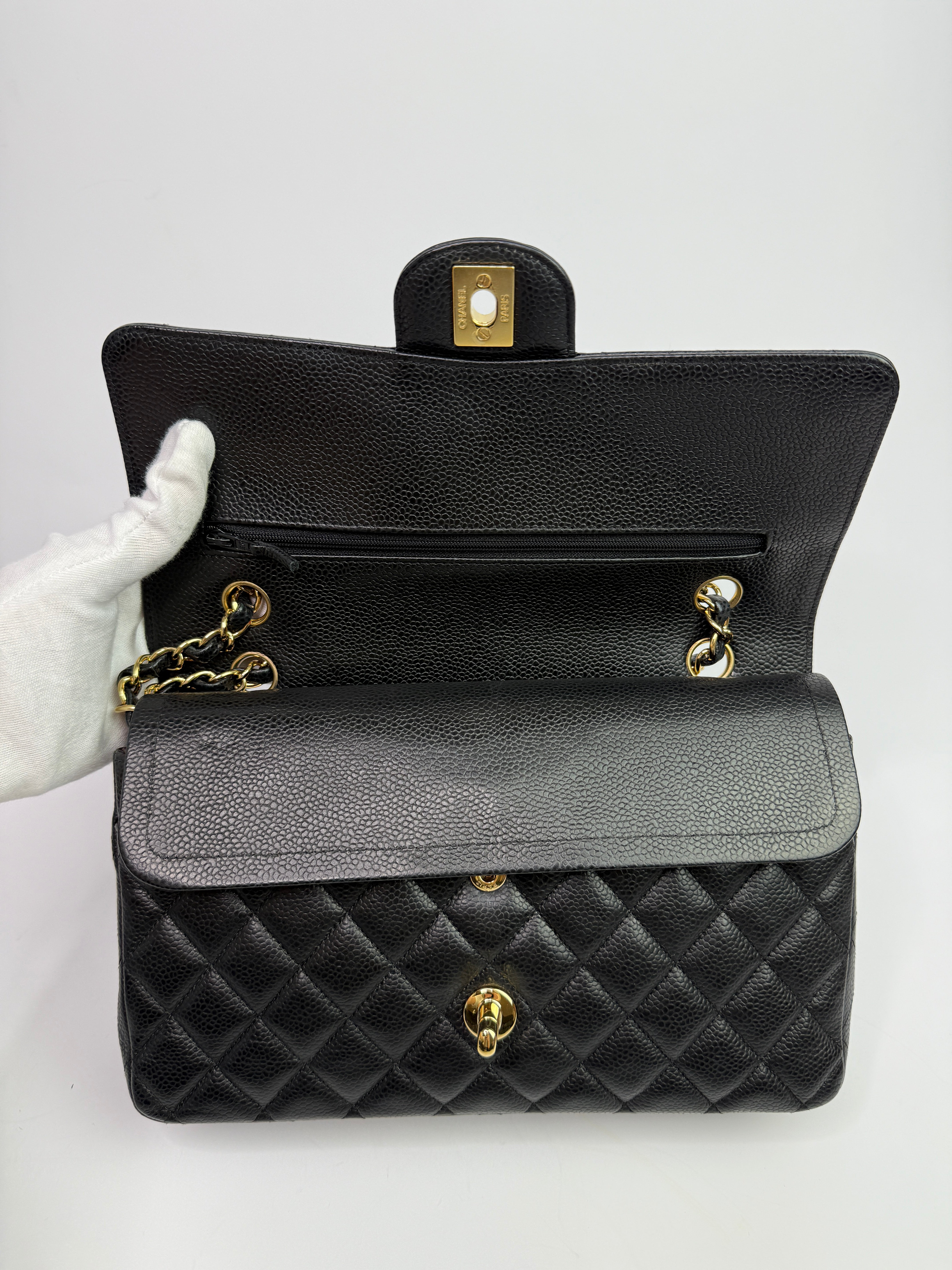 Chanel Medium Classic Double Flap Black Caviar Leather With GHW