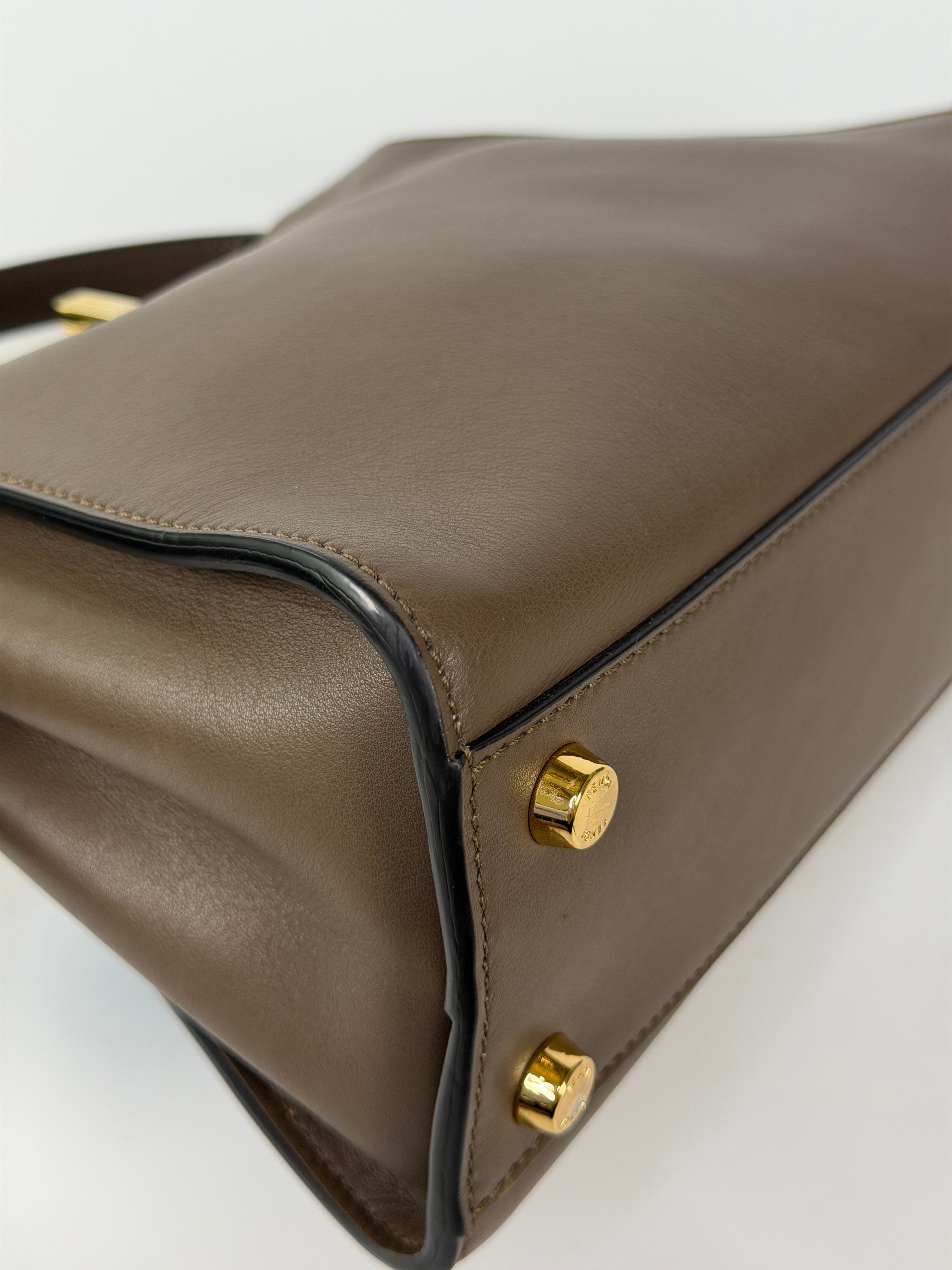Fendi Small Peekaboo ISeeU Bag In Brown Calfskin Gold Hardware. 100% authentic and preloved in excellent condition.
