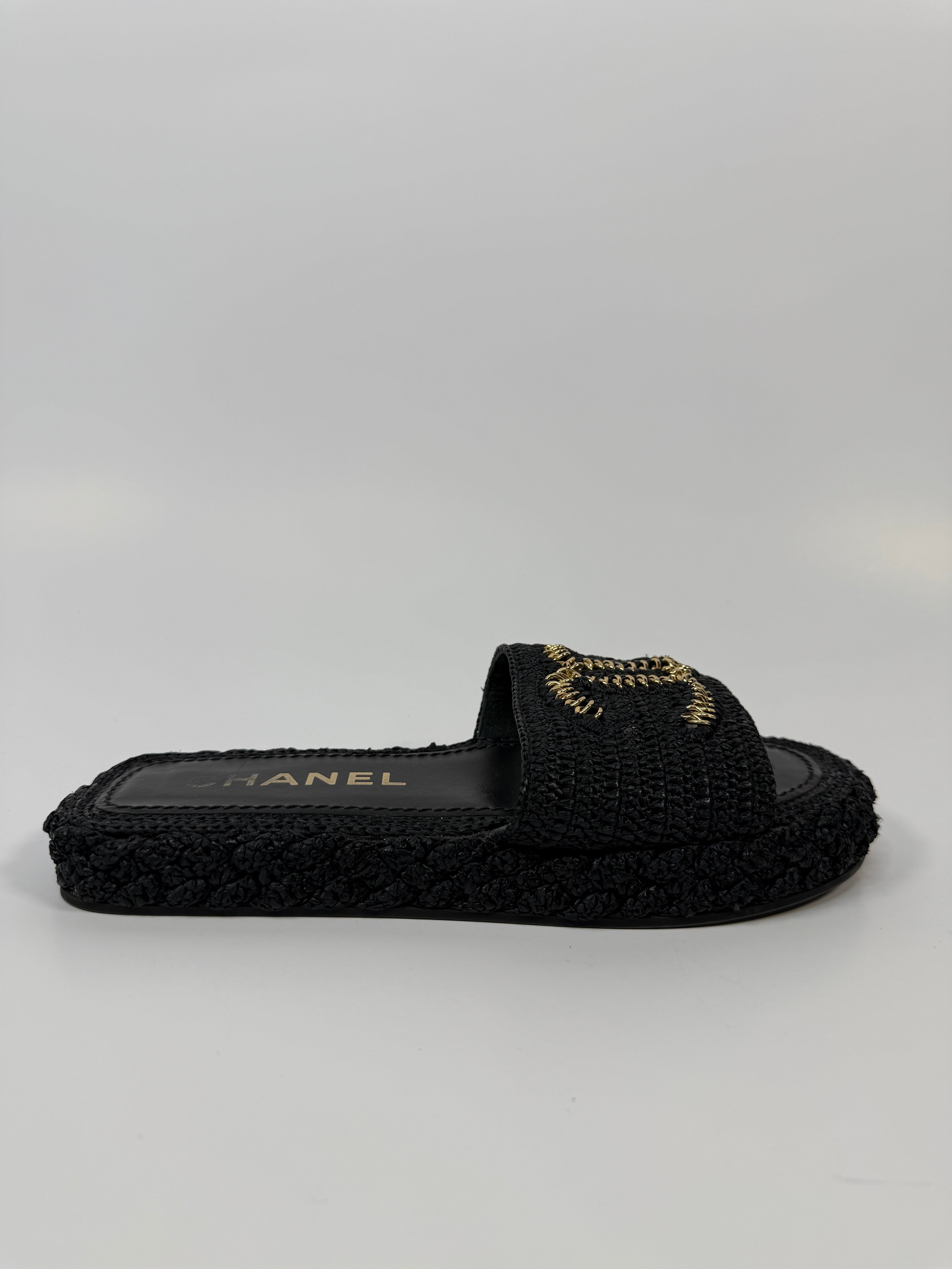Chanel CC Raffia Slides (Size 39/UK6)