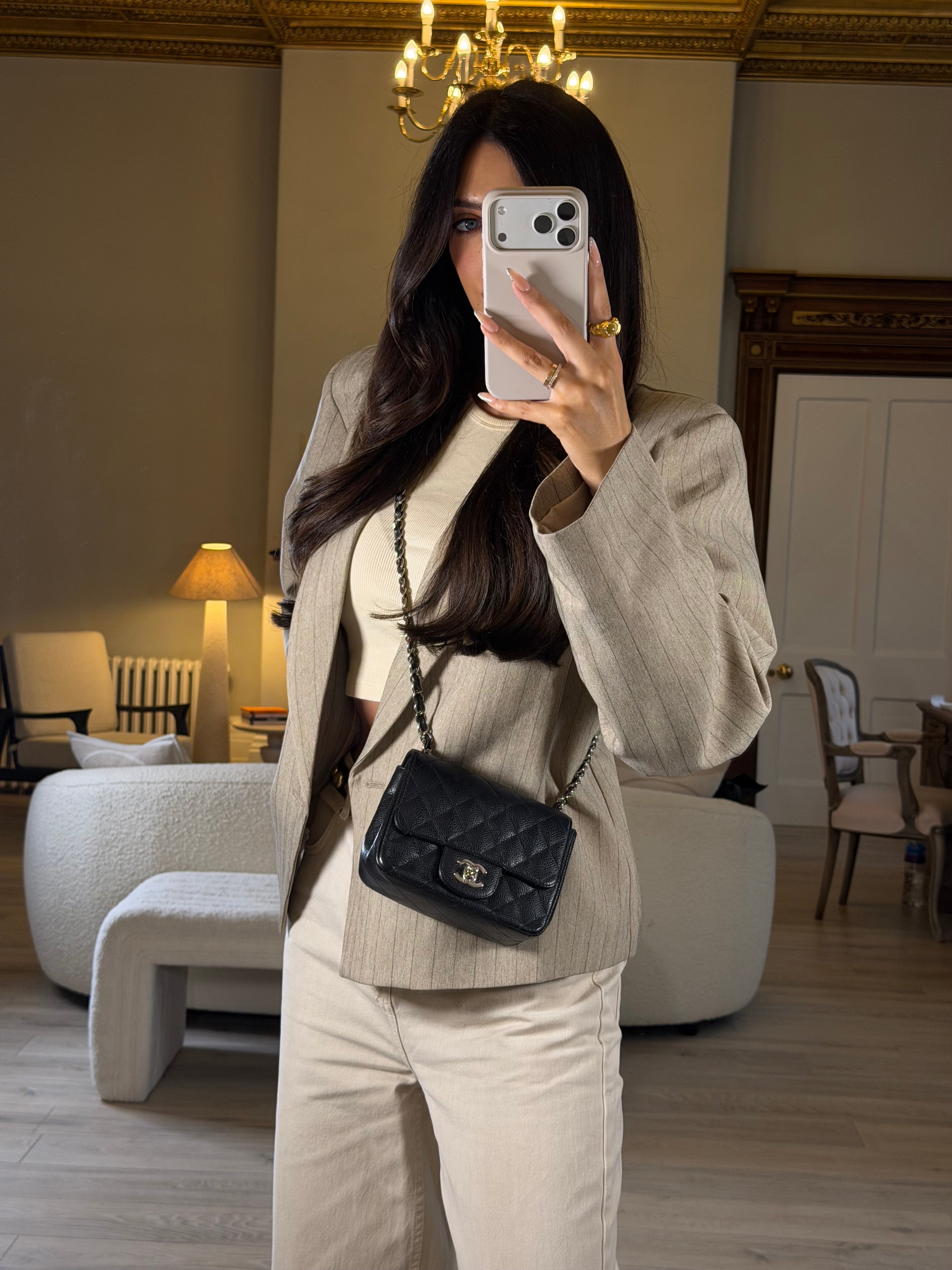 Chanel Black Square Flap Bag In Black Caviar Leather With Silver Hardware. Excellent condition. Authentic and preloved.