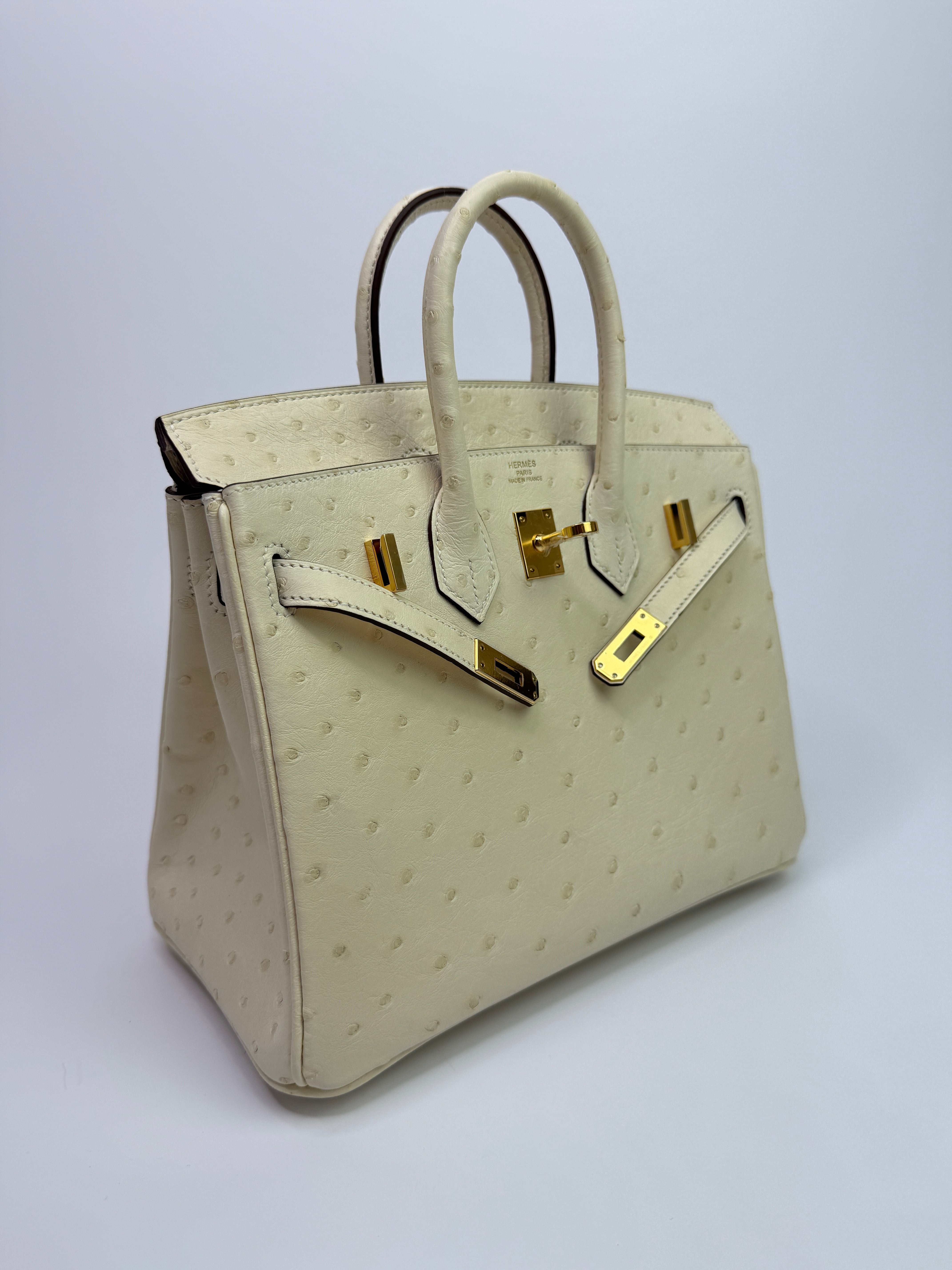 Hermès Birkin 25 In Nata Ostrich With Gold Hardware