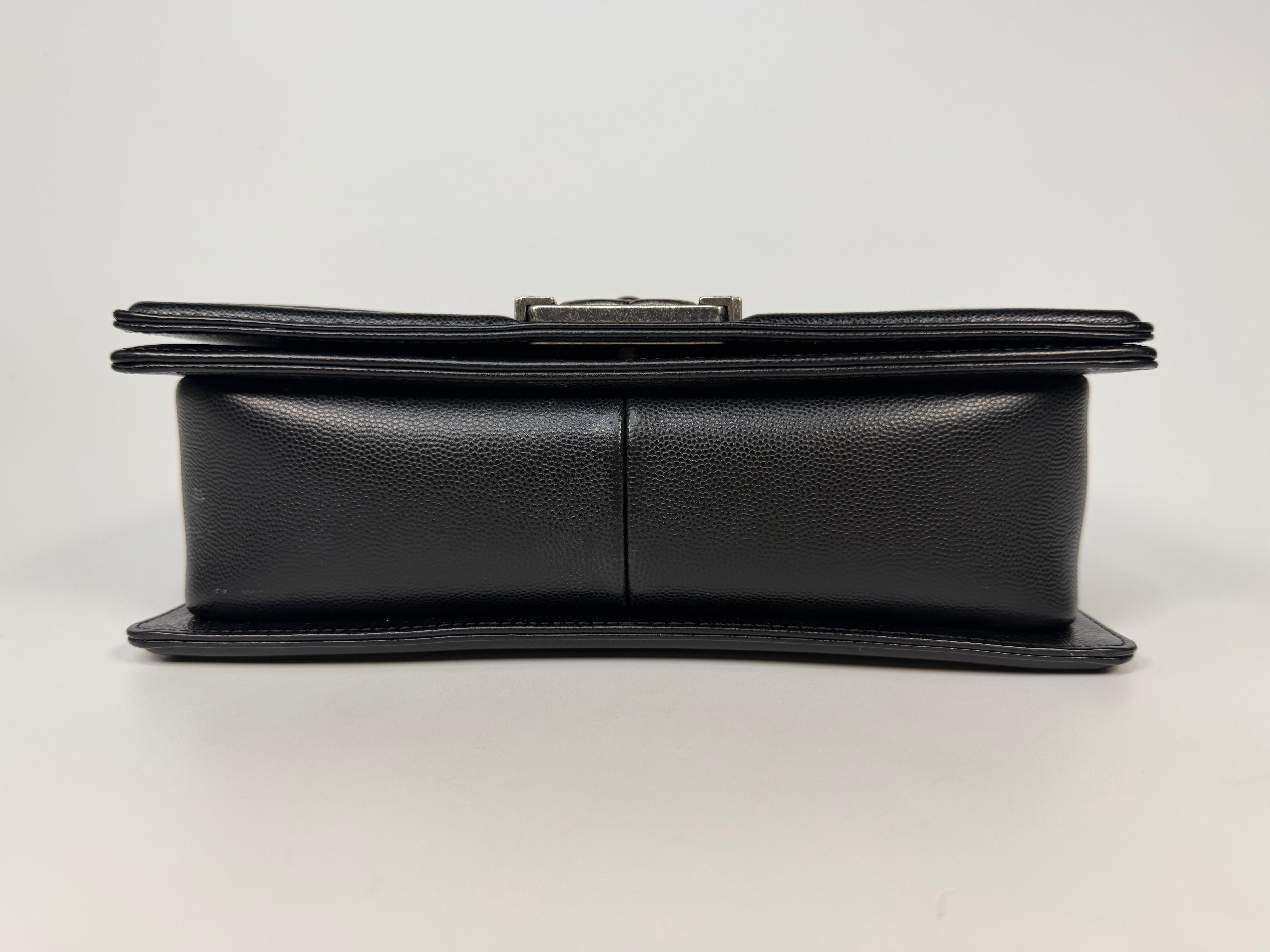 Chanel Medium Boy Bag In Black Caviar With Ruthenium Hardware