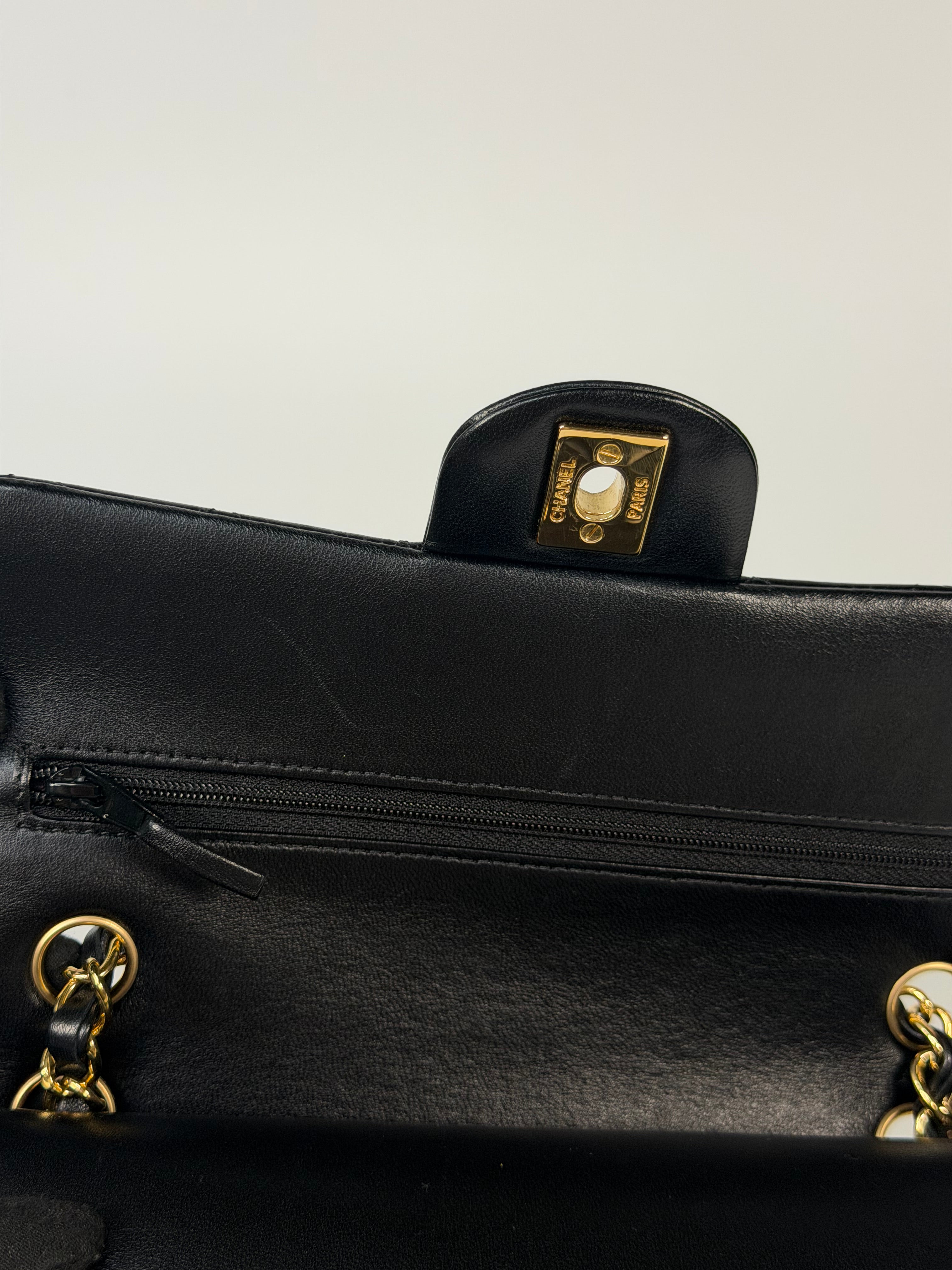 Chanel Small Classic Double Flap In Black Lambskin Leather With Gold Hardware in excellent condition 100% authentic and preloved