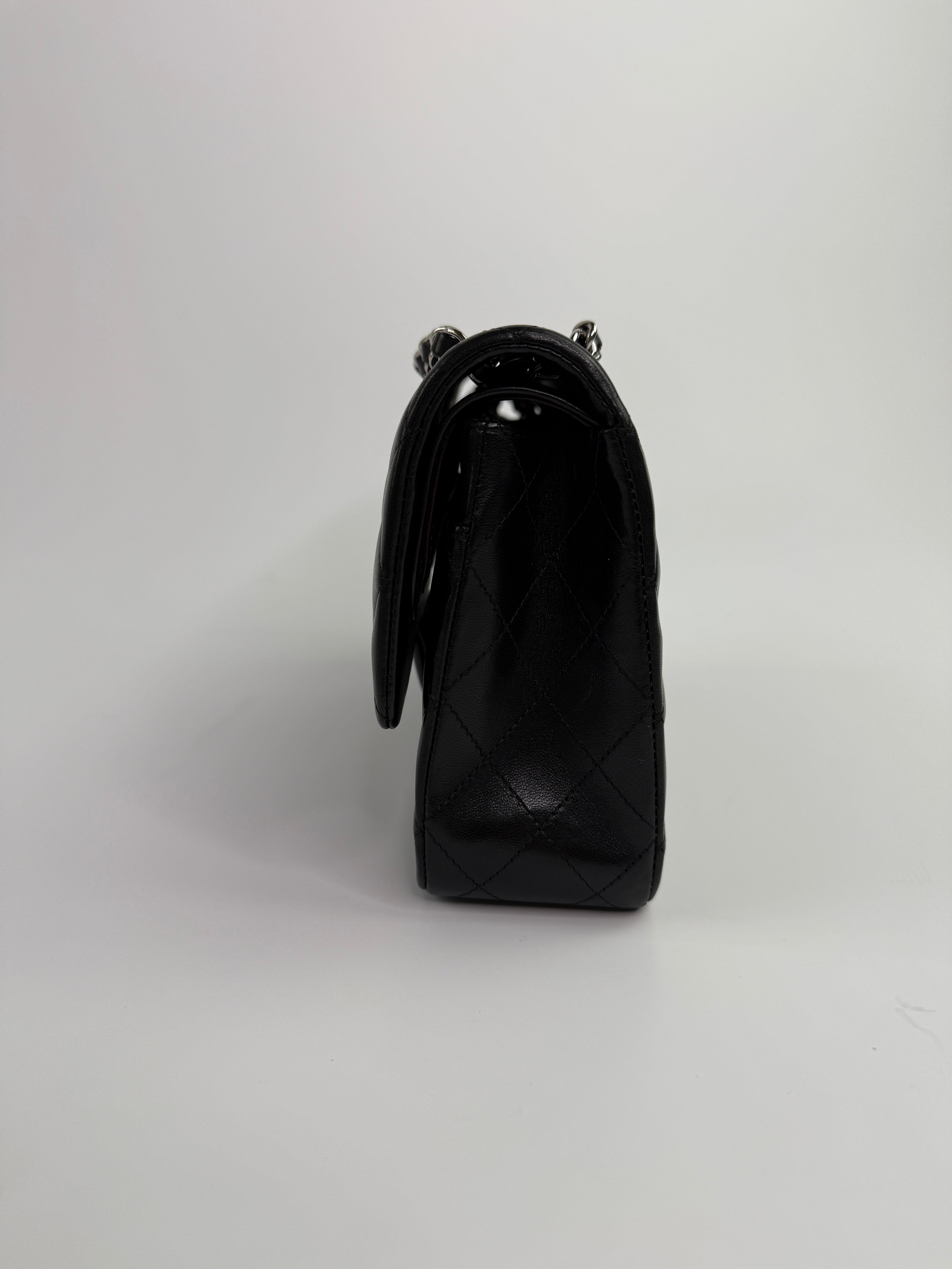 Chanel Medium Classic Double Flap Black Lambskin Leather With Silver Hardware
Pre Loved & Authentic