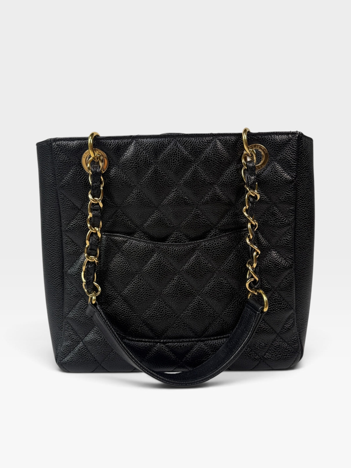Chanel Petite Shopper Tote In Black Caviar Leather With Gold Hardware. 100% authentic and preloved in excellent condition