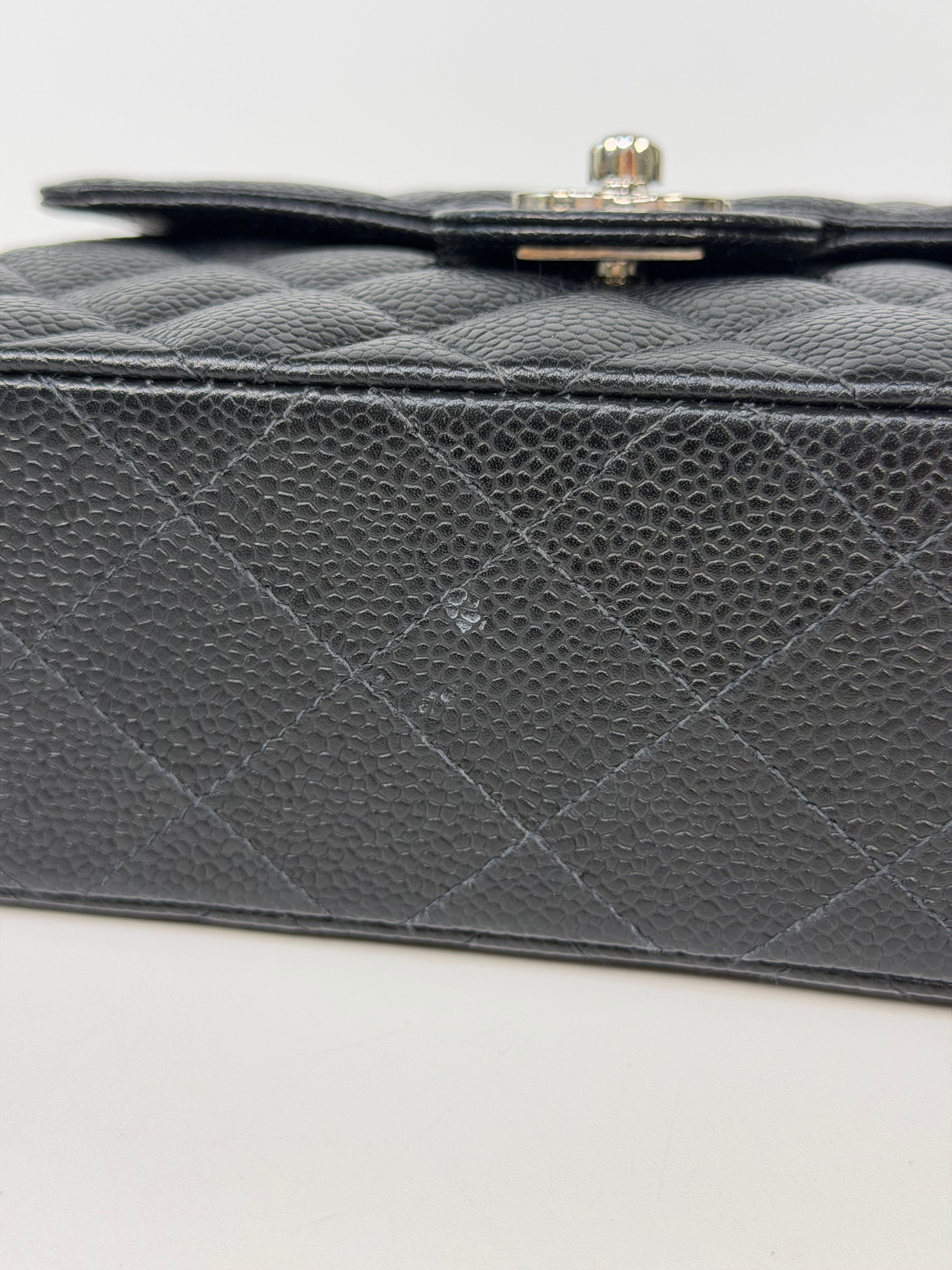 Chanel Vintage Mini Square Flap In Black Caviar Leather With Silver Hardware