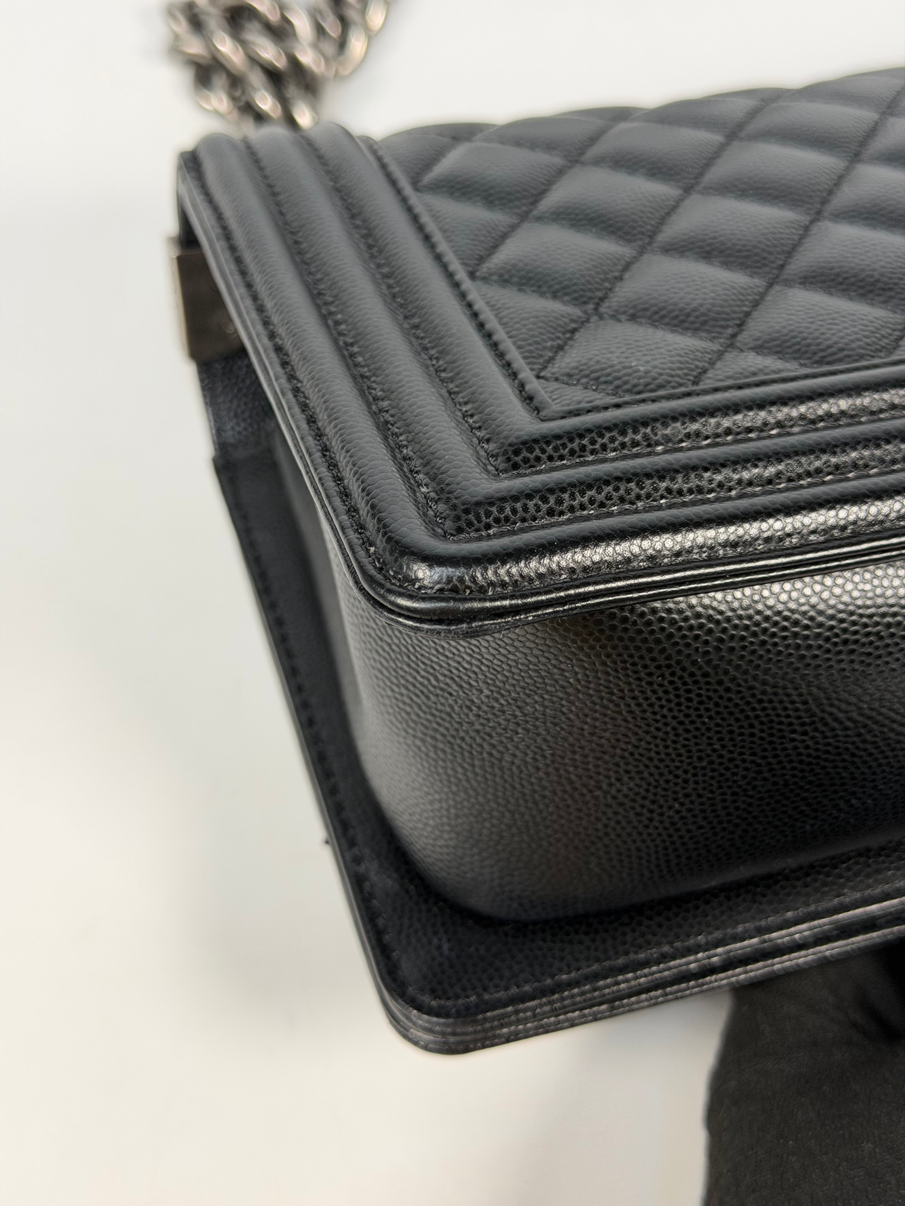 Chanel Medium Boy Bag In Black Caviar With Ruthenium Hardware
