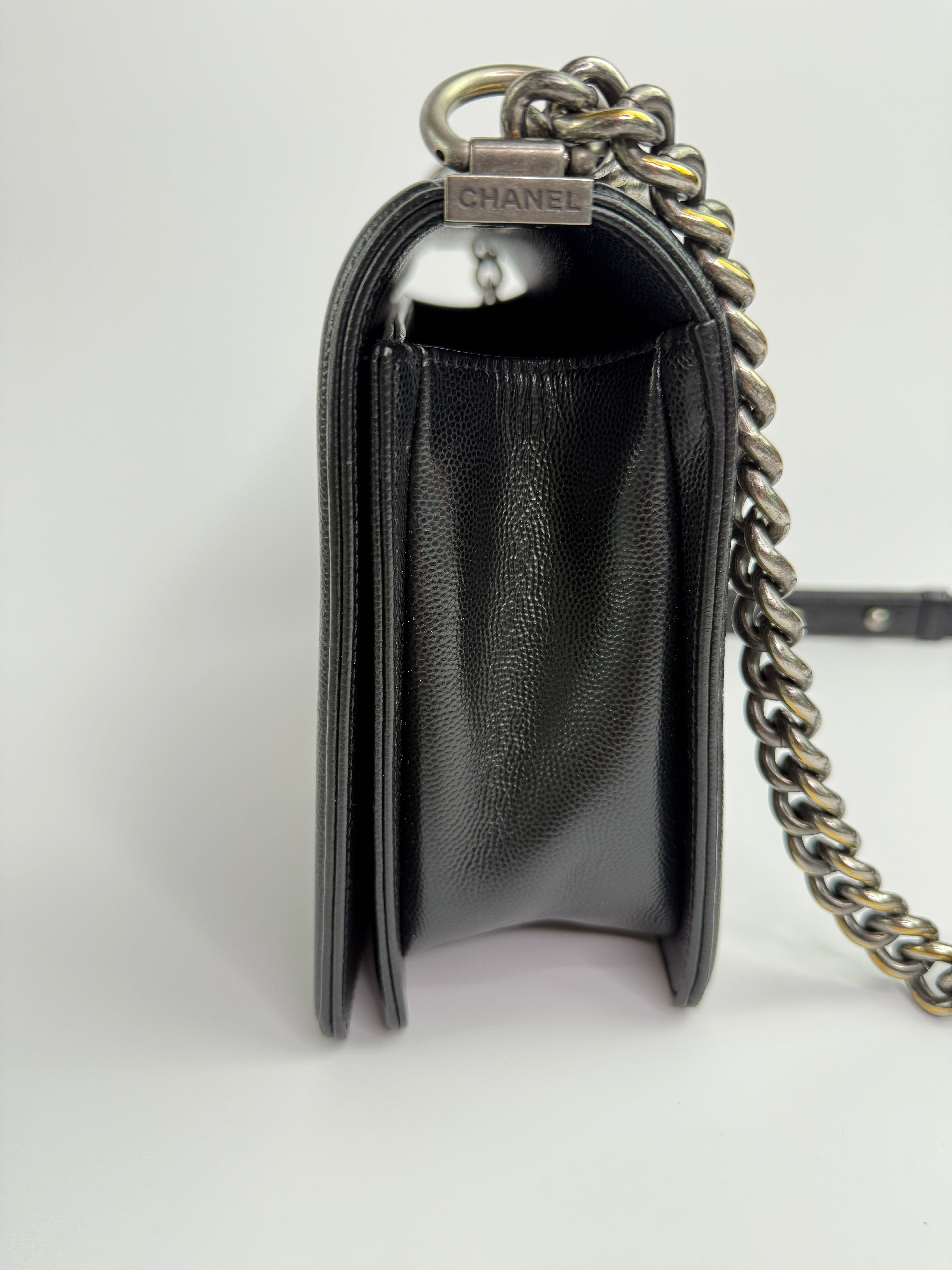 Chanel Boy Bag Large In Black Caviar Leather RHW