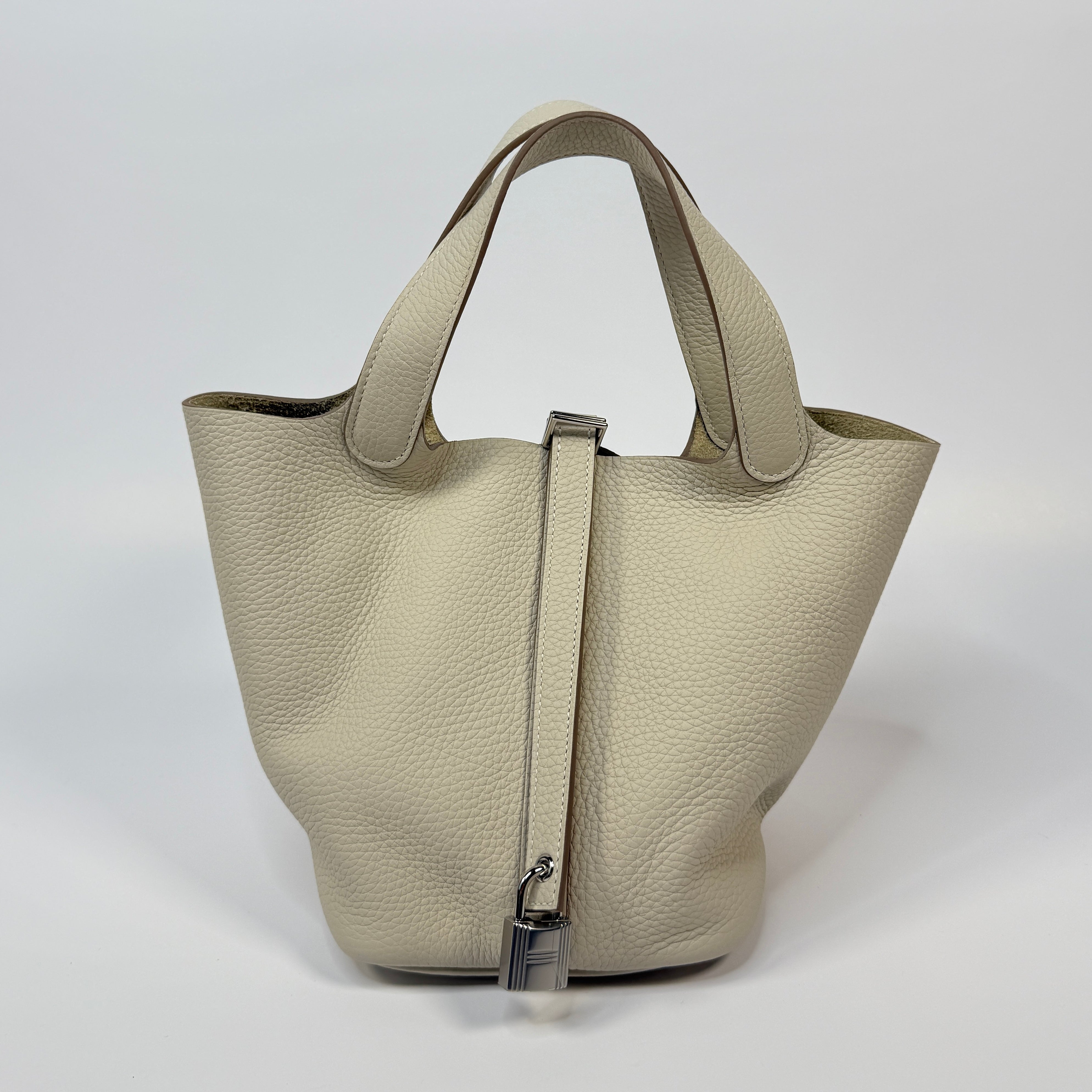 Authentic Pre Loved Hermès Picotin 18 In Craie Clemence Leather With Palladium Hardware Excellent Condition