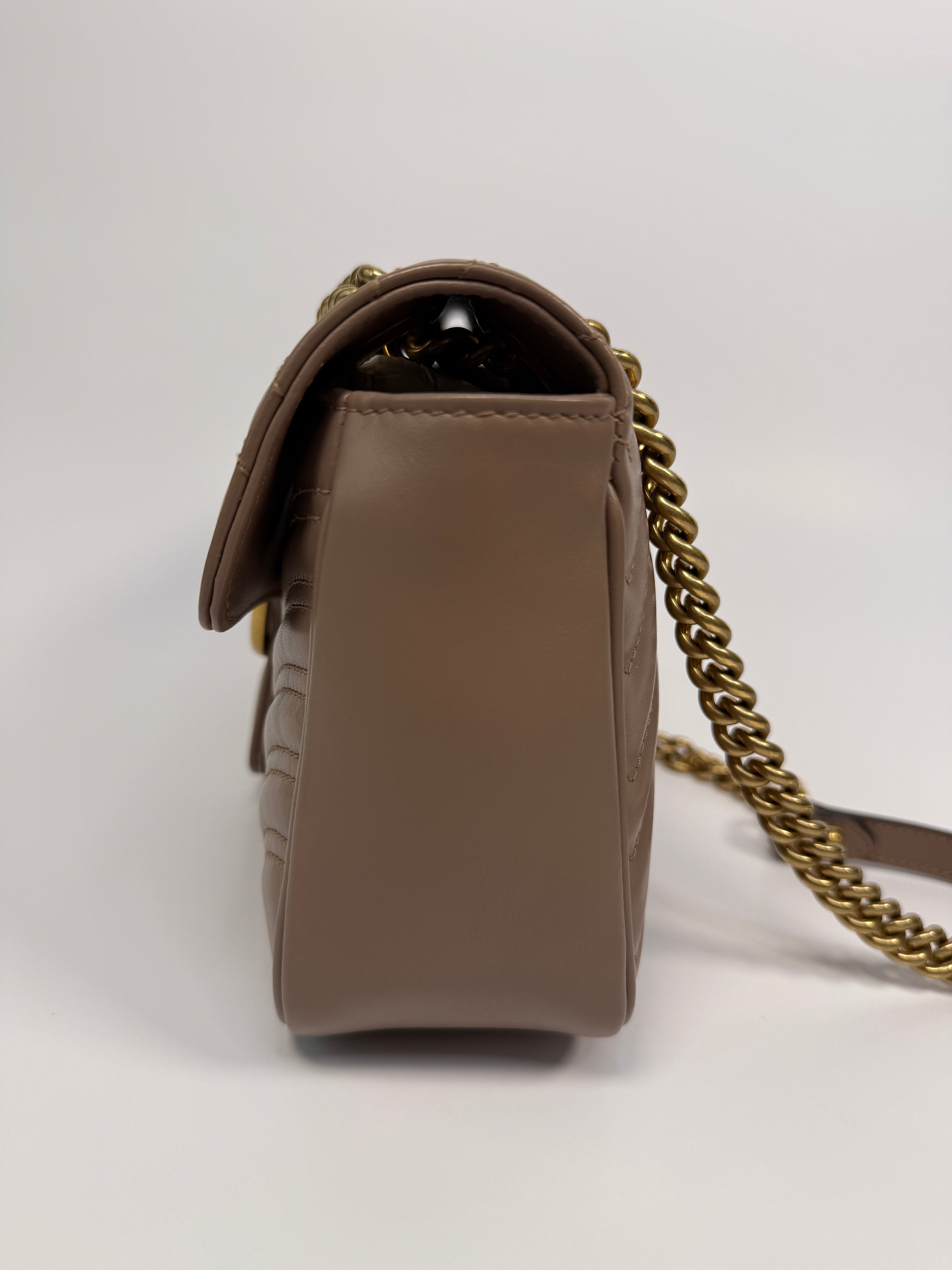 Gucci GG Medium Marmont Matelasse Shoulder Bag In Taupe Leather