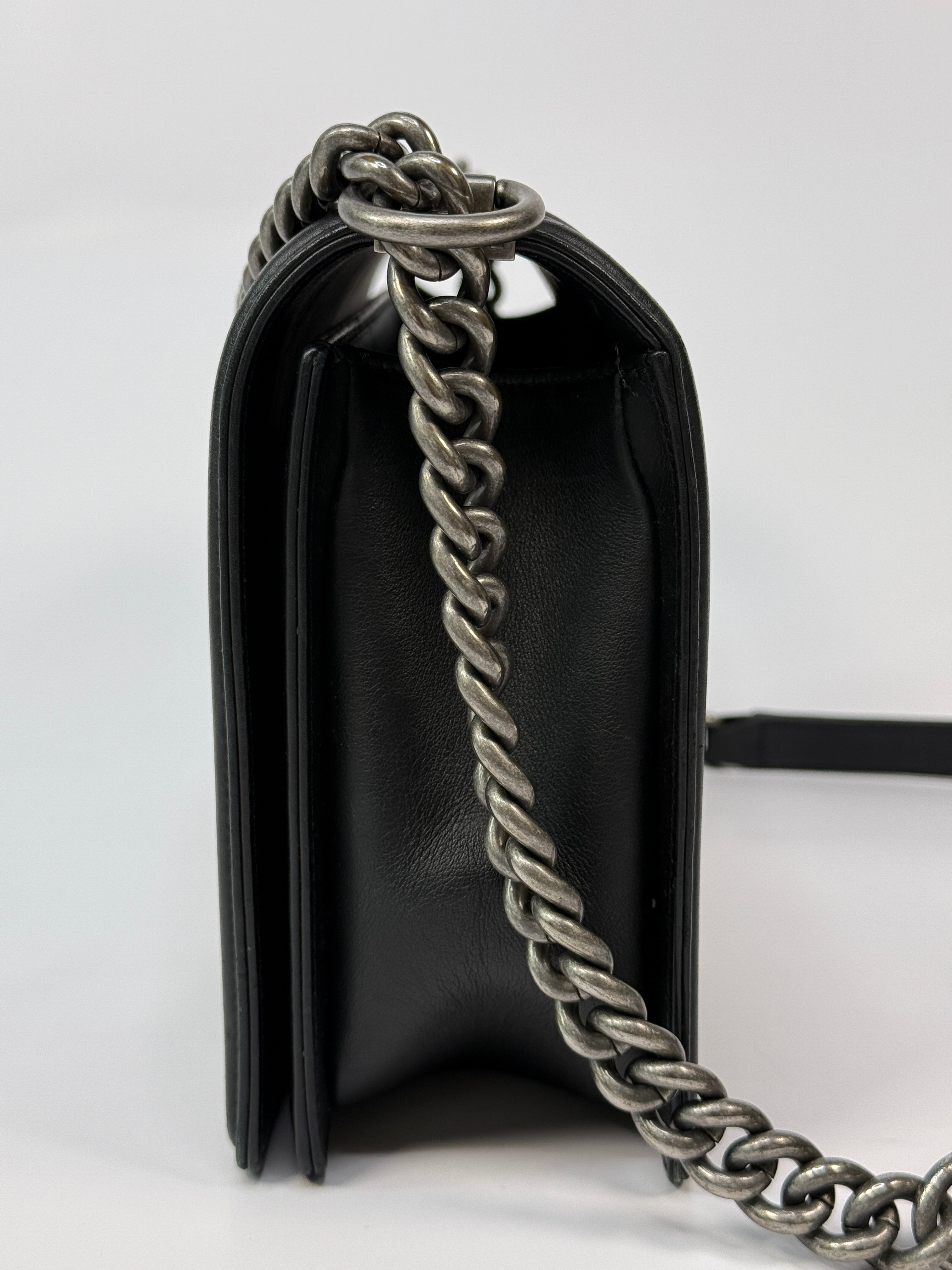 Chanel Boy Bag Large In Black Calfskin Leather RHW