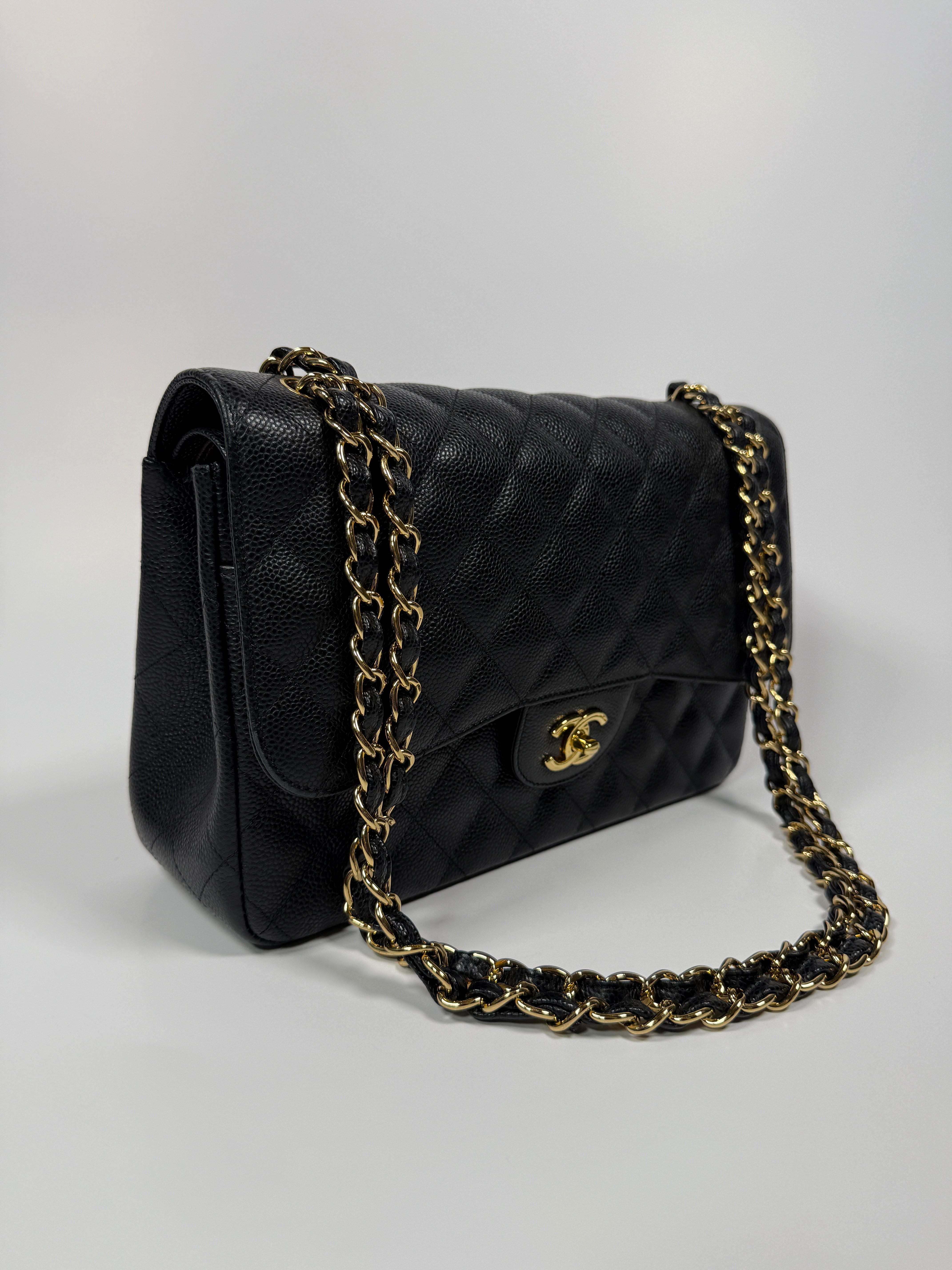 Chanel Classic Jumbo Flap Bag In Black Caviar Leather With GHW