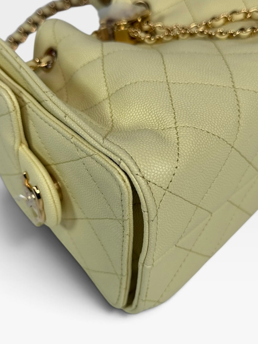 Chanel 25 Micro In Yellow Caviar Leather with Gold Hardware. 100% authentic and preloved in new and unused condition