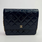 Chanel Square Wallet On Chain In Patent Navy Leather GHW