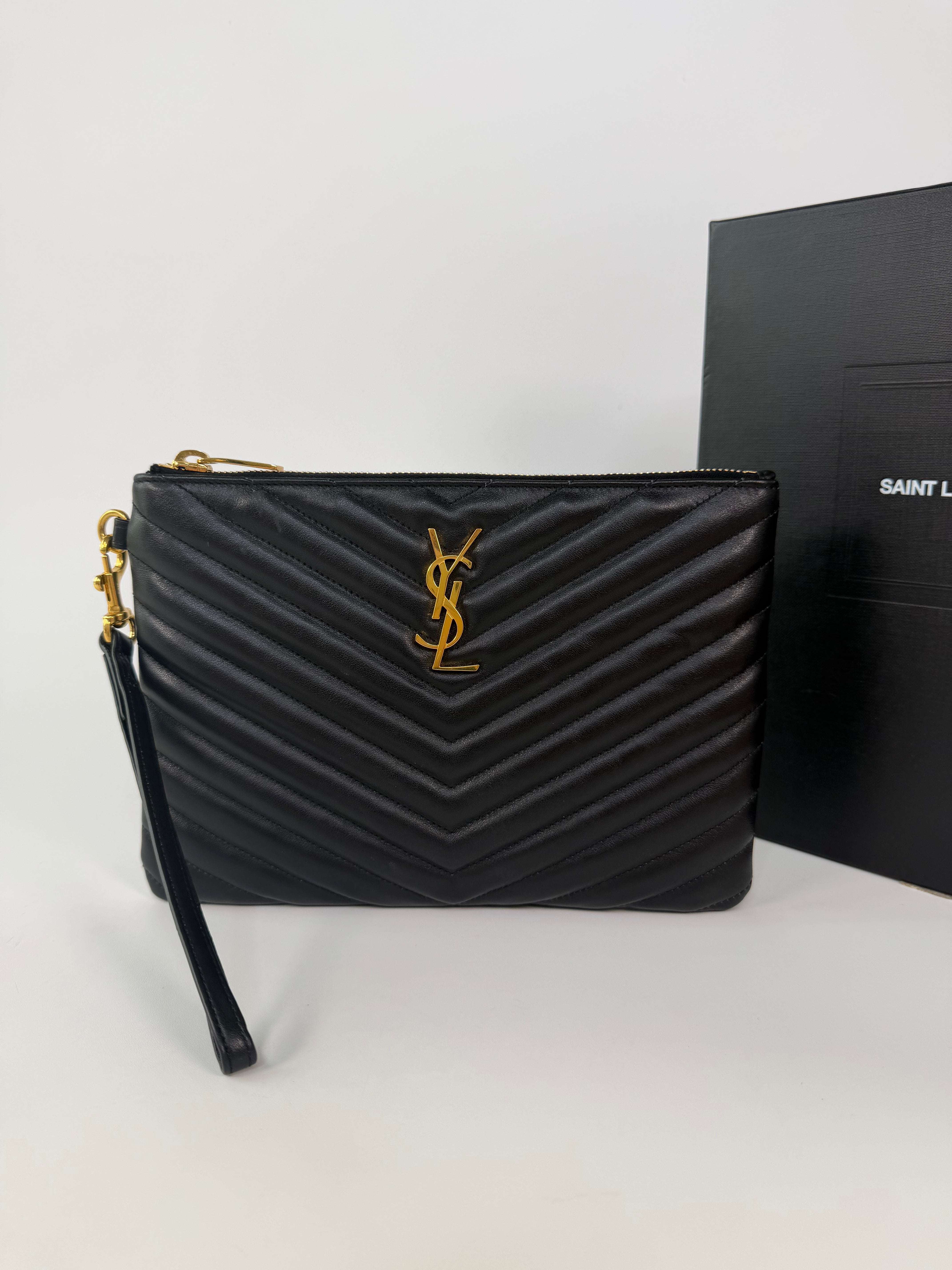 Saint Laurent Cassandre Matelassé Leather Pouch 100% authentic and preloved in excellent condition