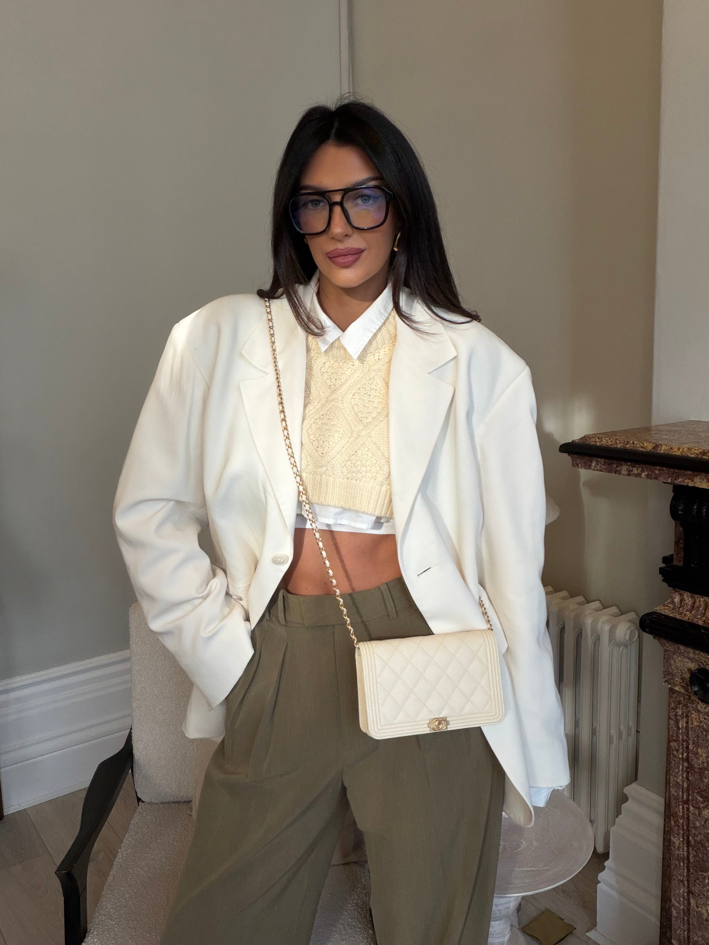 Chanel Boy Wallet On Chain In White Caviar Leather With GHW