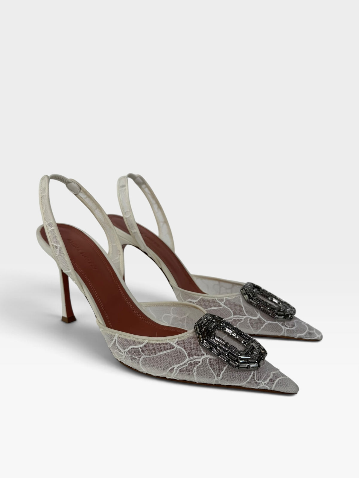 Amina Muaddi Heels In White Lace (Size 39.5 / UK 6.5) 100% authentic and preloved in new and unused condition