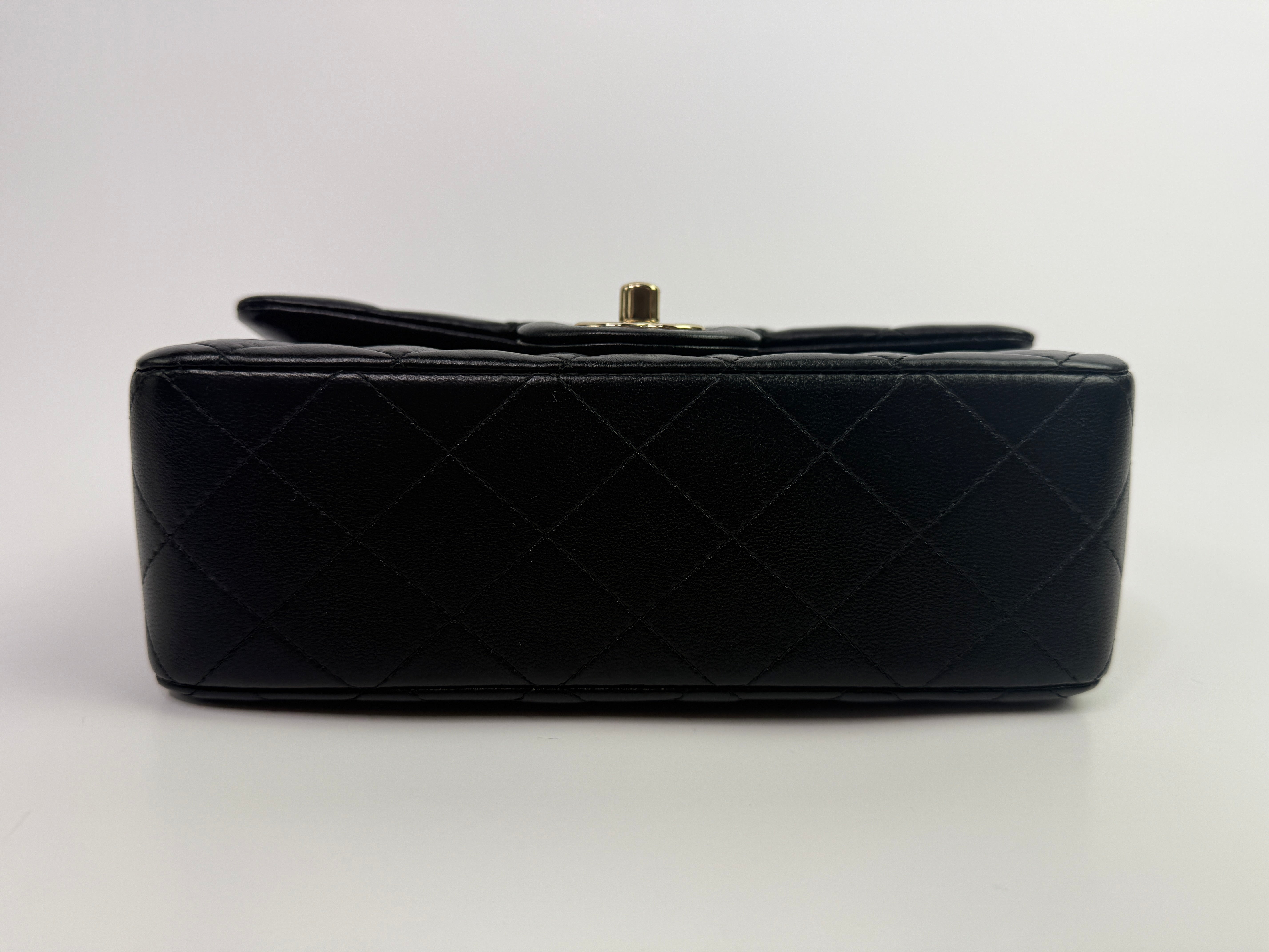 Chanel Mini Rectangle Top Handle In Black Lambskin With PGHW