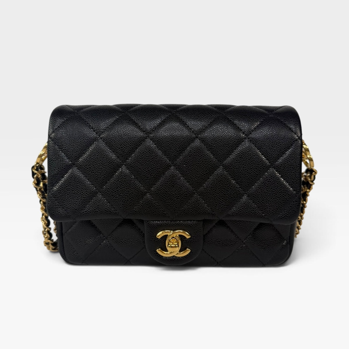 Chanel Seasonal Flap Bag In Black Caviar Leather With Gold Hardware. 100% authentic and preloved in excellent condition