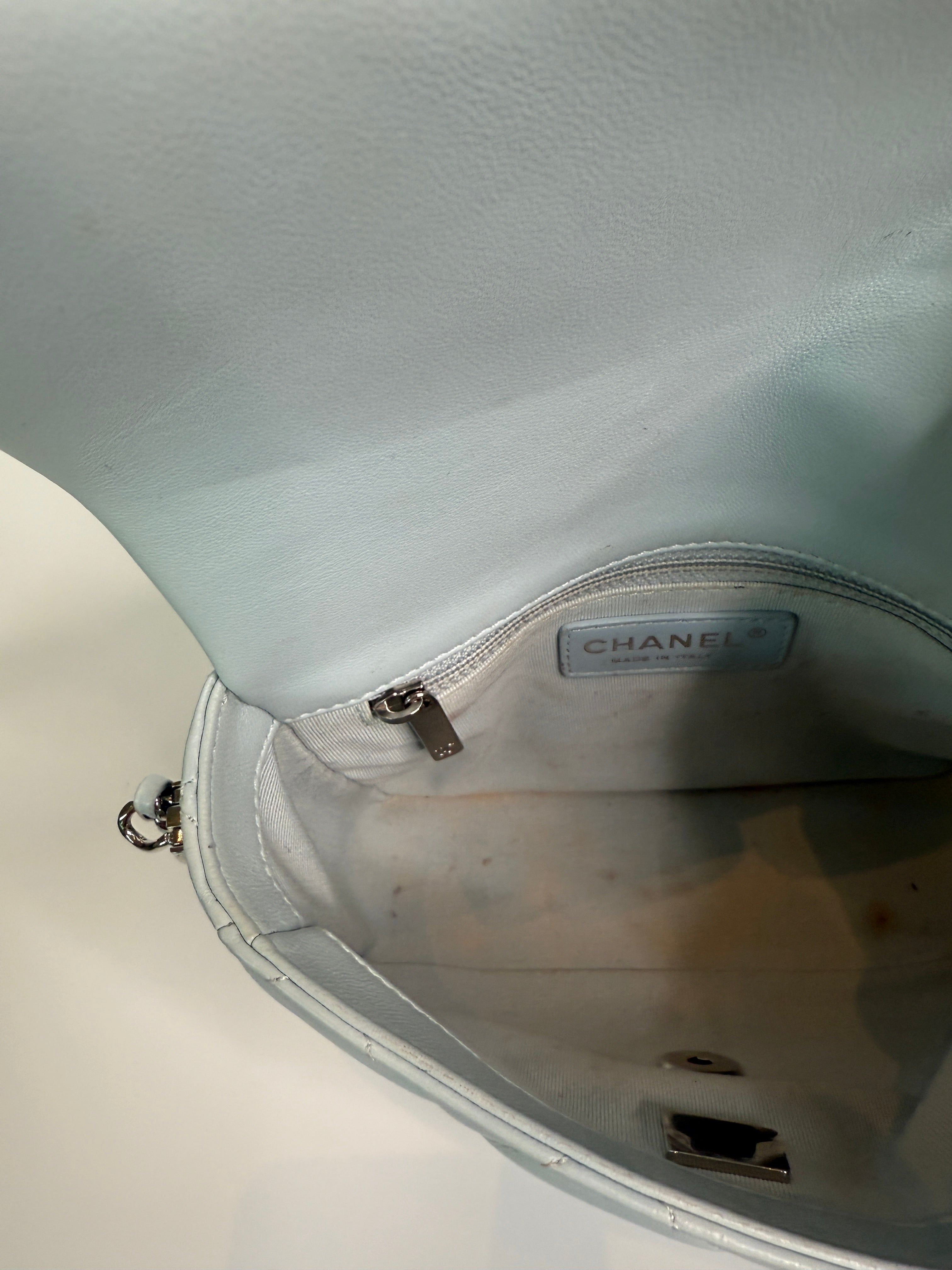 Chanel My Perfect Flap In Pale Blue Lambskin Leather SHW