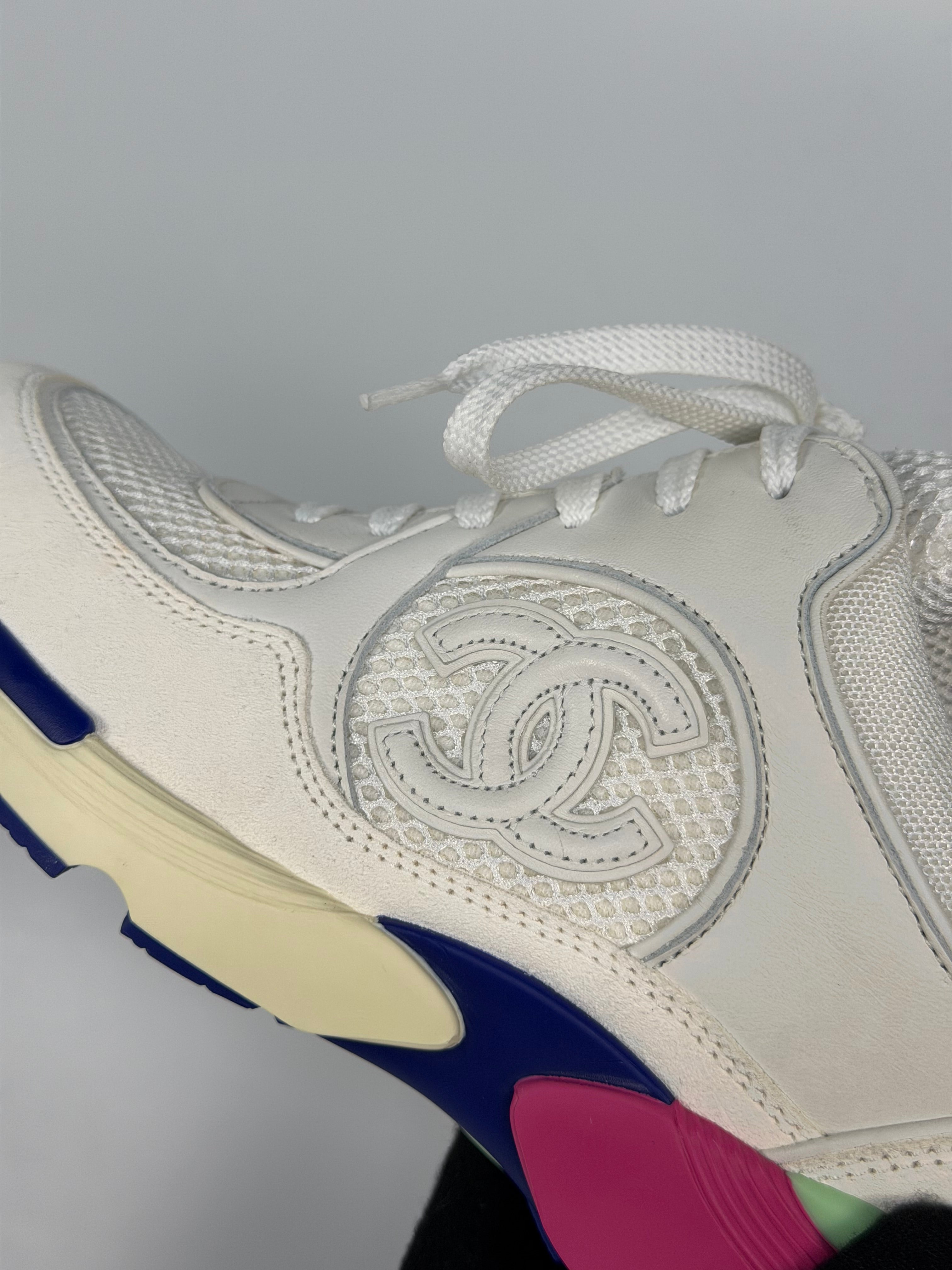 Chanel CC Sneakers In White Multicolour (Size 36.5/ UK 3.5). 100% authentic and preloved in excellent condition.