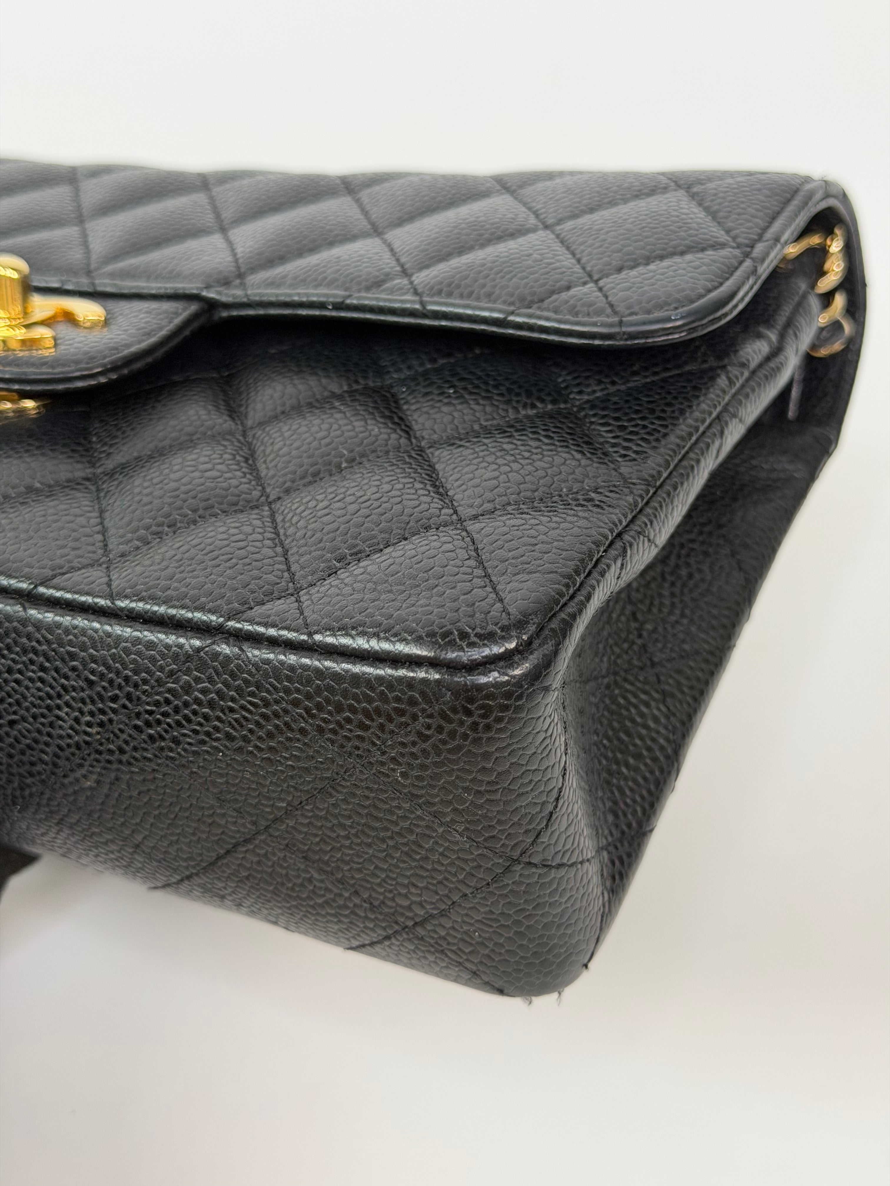 Chanel Small Classic Double Flap In Black Caviar Leather With Gold Hardware. 100% authentic and preloved in excellent condition
