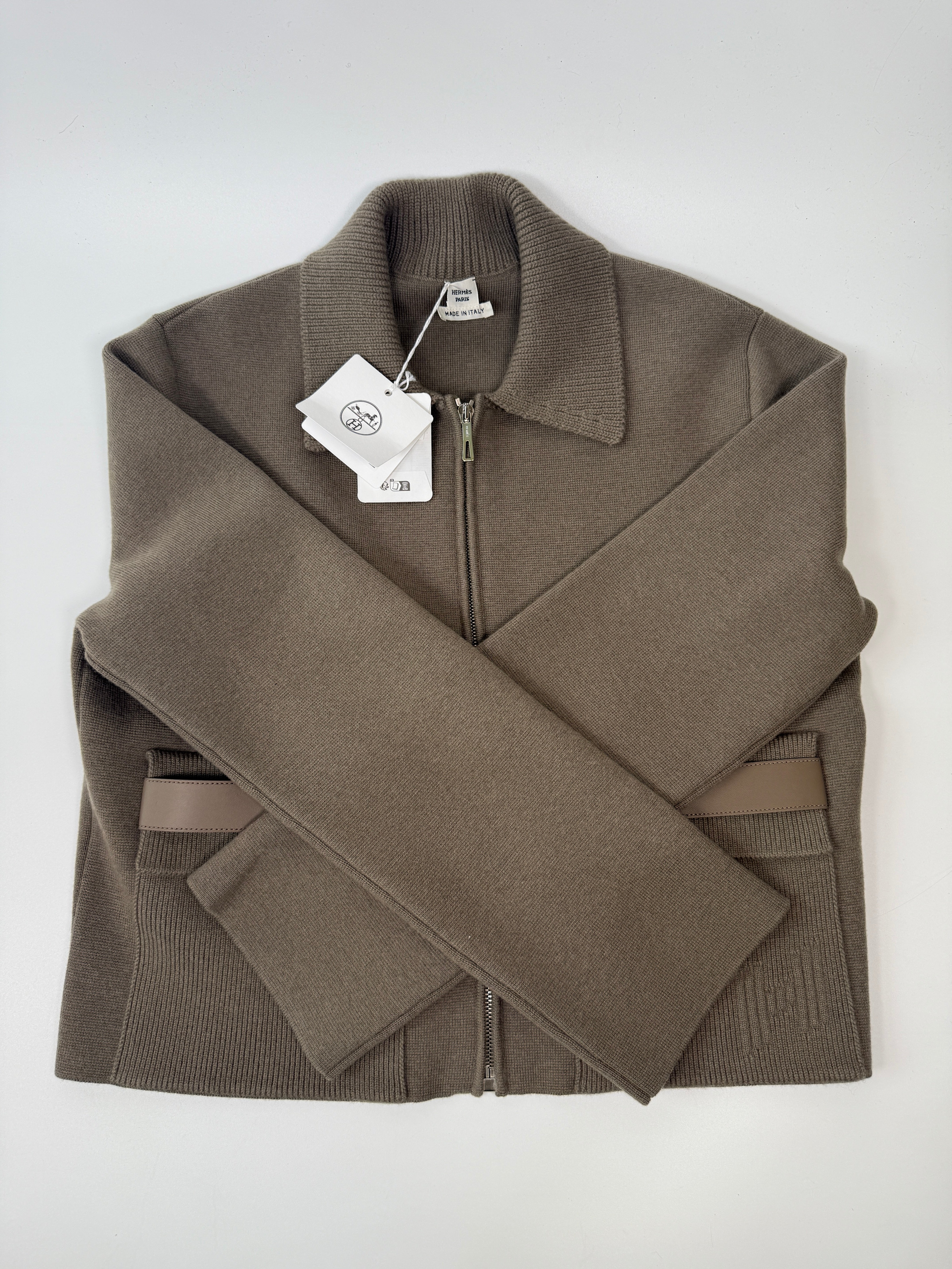 Hermès Knit Zipped Jacket In Gris Etoupe (Size 40/UK12)
