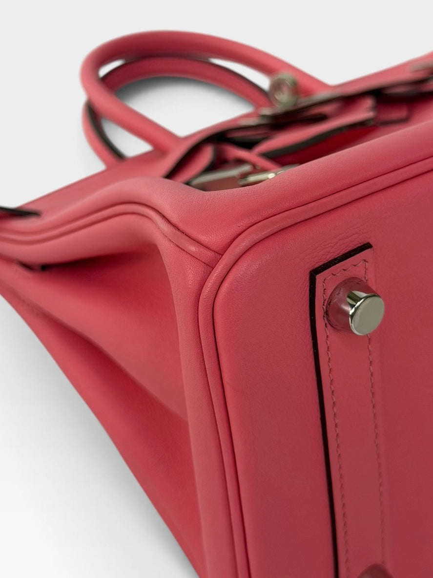 Hermès Birkin 25 In Rose Azalèe Swift Leather With Palladium Hardware. 100% authentic and preloved in excellent condition