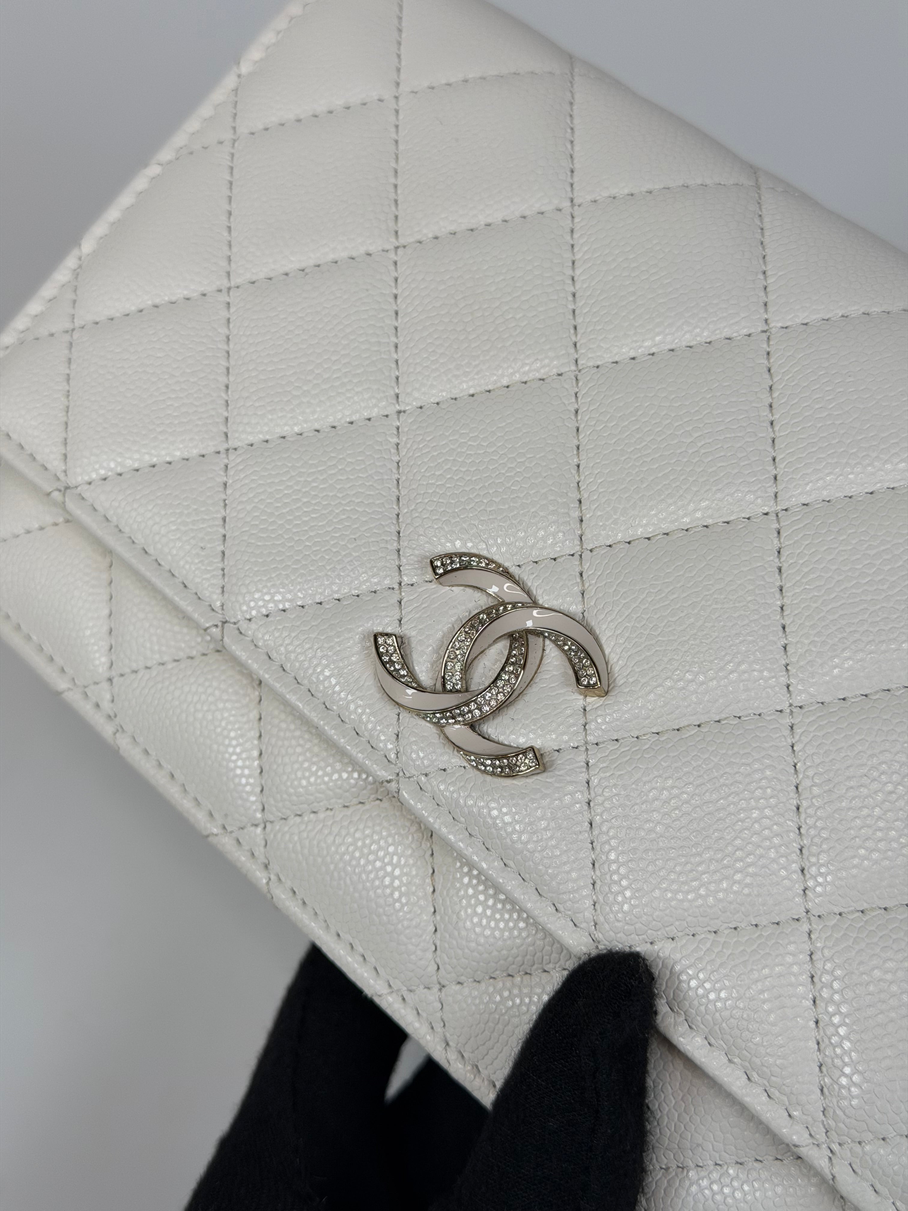 Chanel Wallet On Chain In White Caviar Leather With Pale Gold Hardware