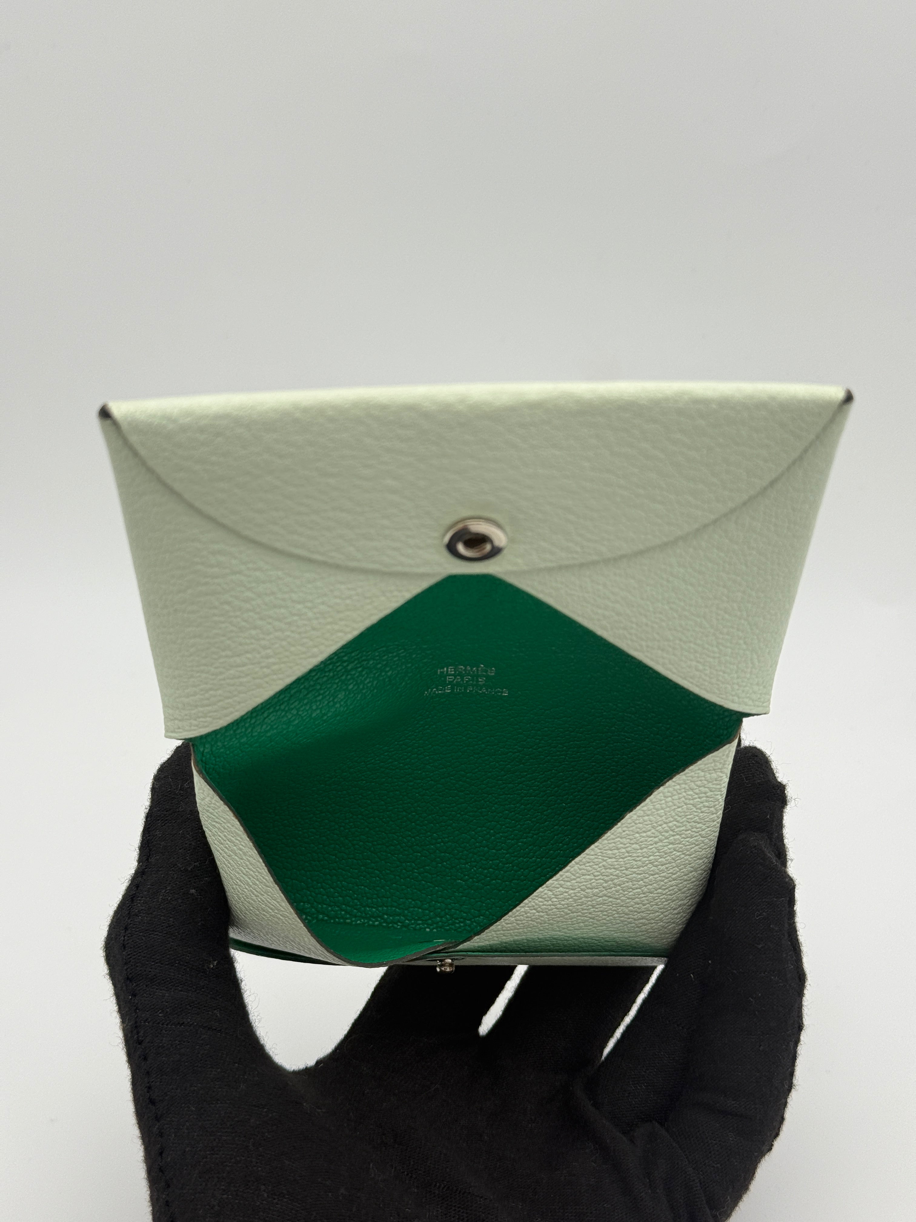 Hermès H Calvi Duo Wallet In Vert Fizz & Green Bamboo