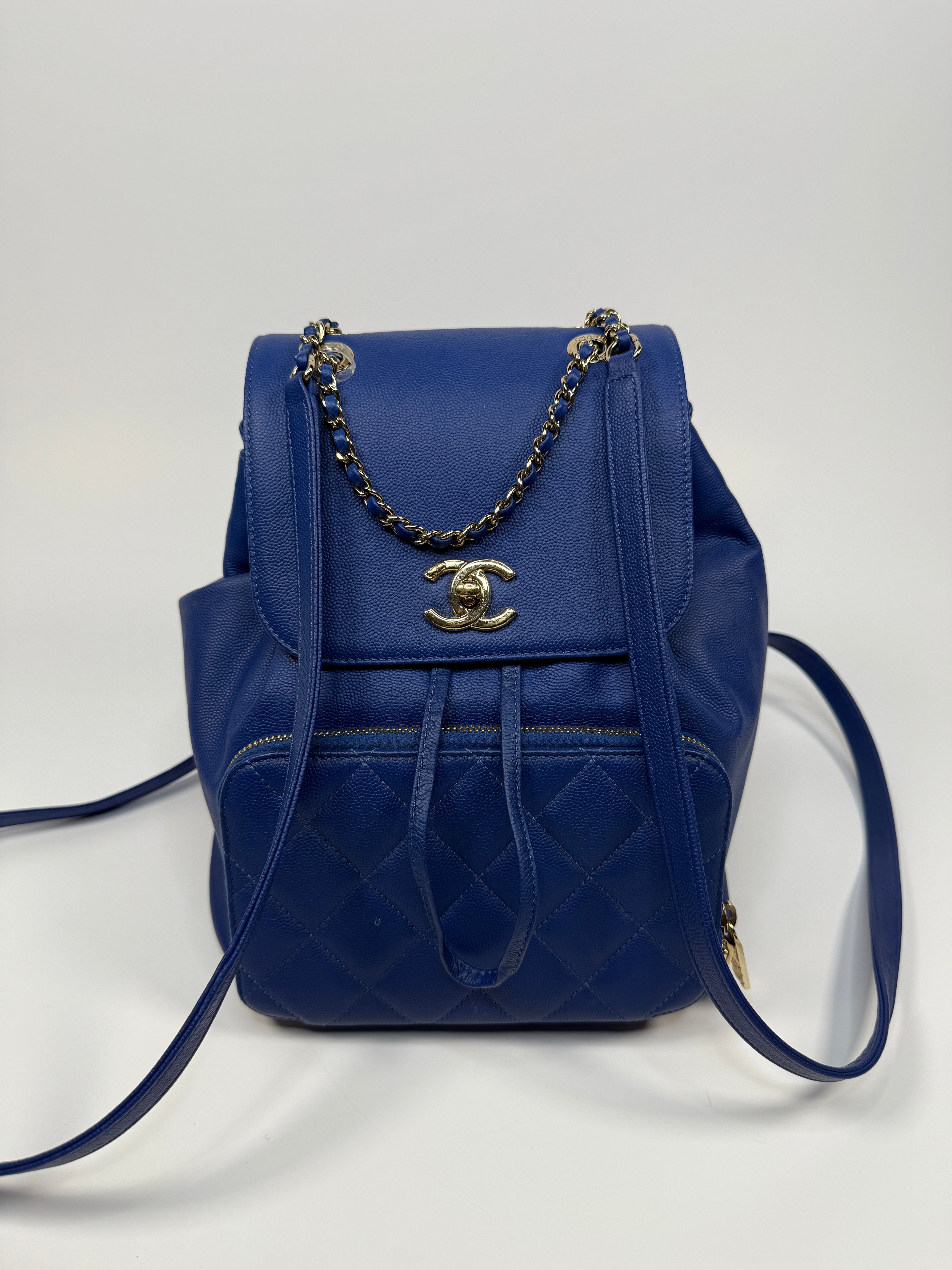Chanel Affinity Backpack In Blue Caviar Leather With Palladium Hardware Pre Loved Authentic