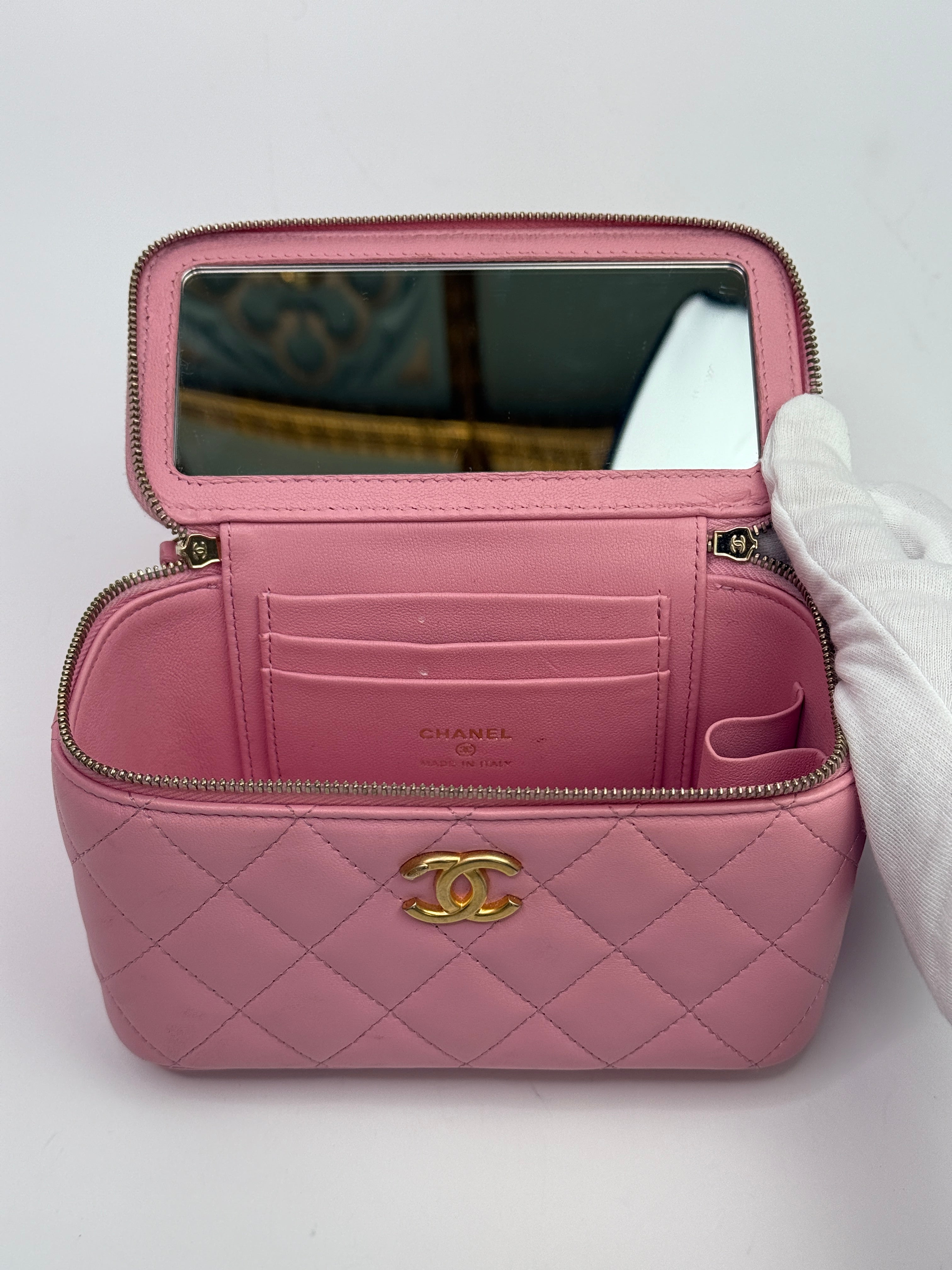Chanel Vanity Rectangular with Top Handle Pink Lambskin GHW