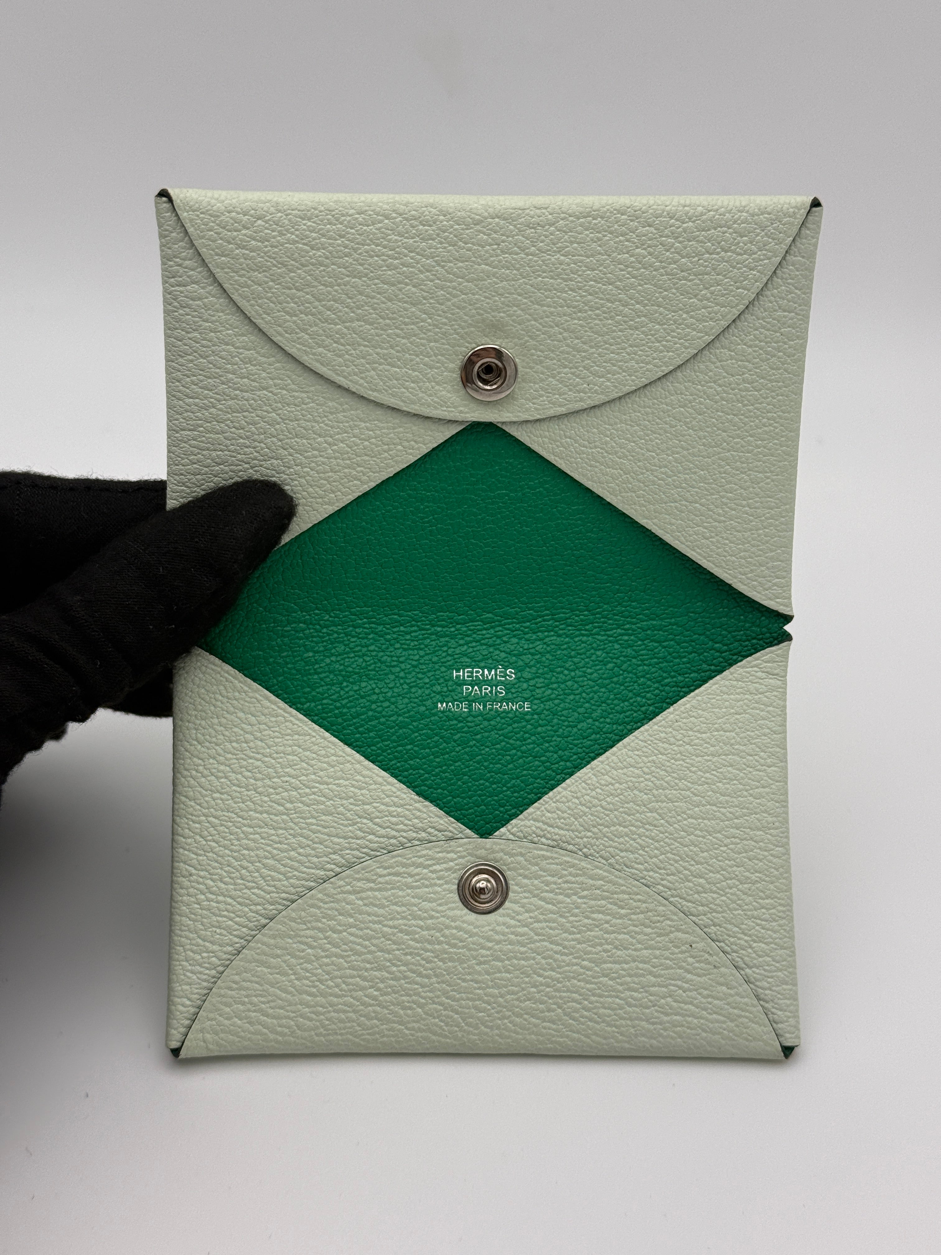 Hermès H Calvi Duo Wallet In Vert Fizz & Green Bamboo