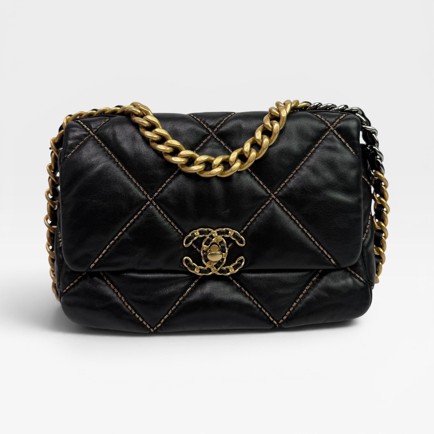 Chanel 19 Small Flap Bag In Black Lambskin Leather