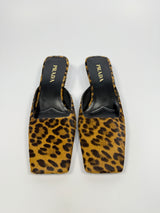 Prada Square Toe Leopard-Print Heeled Mules (Size 39.5/UK6.5)