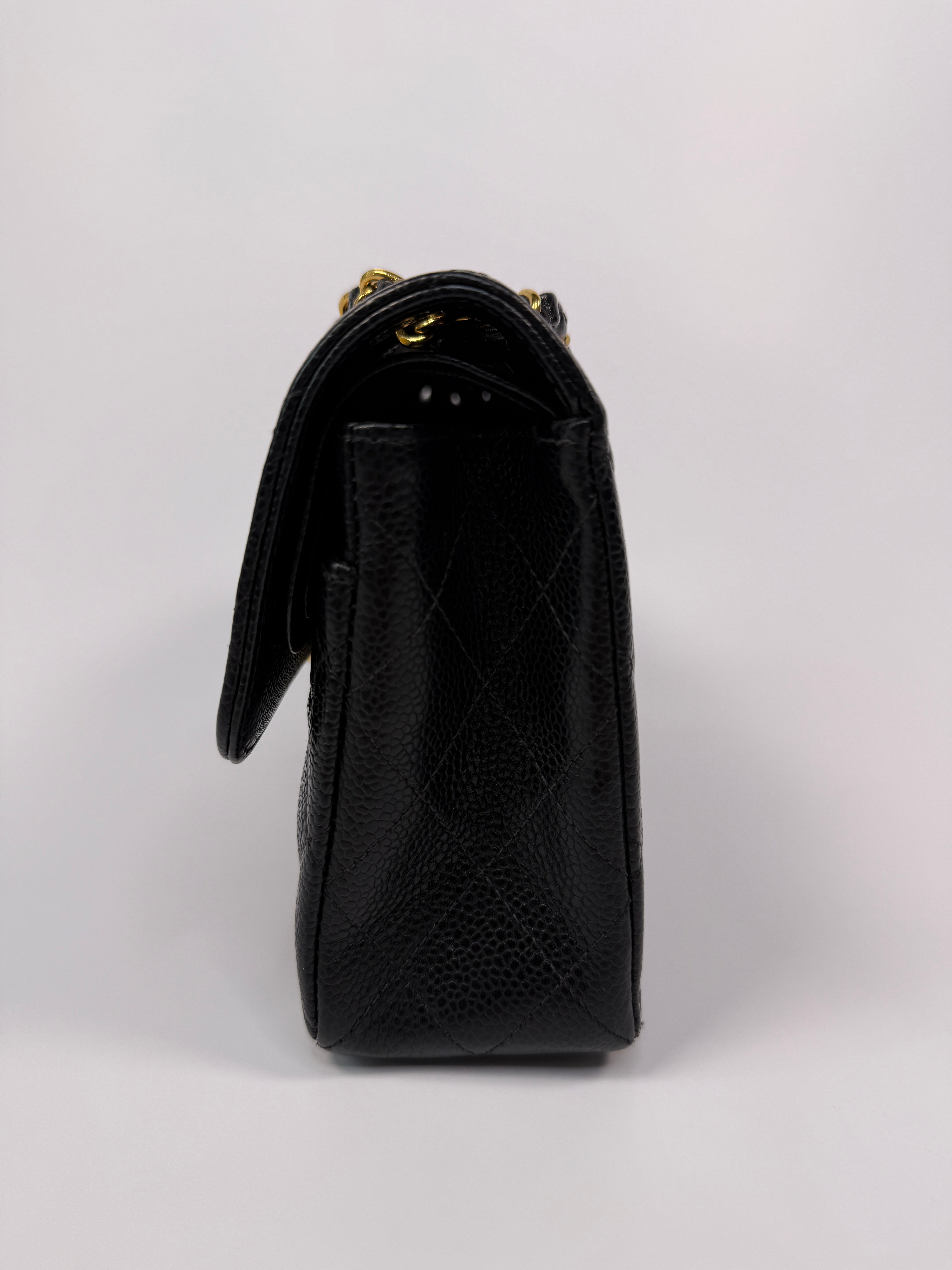 Chanel Vintage Small Classic Double Flap In Black Caviar Leather With GHW