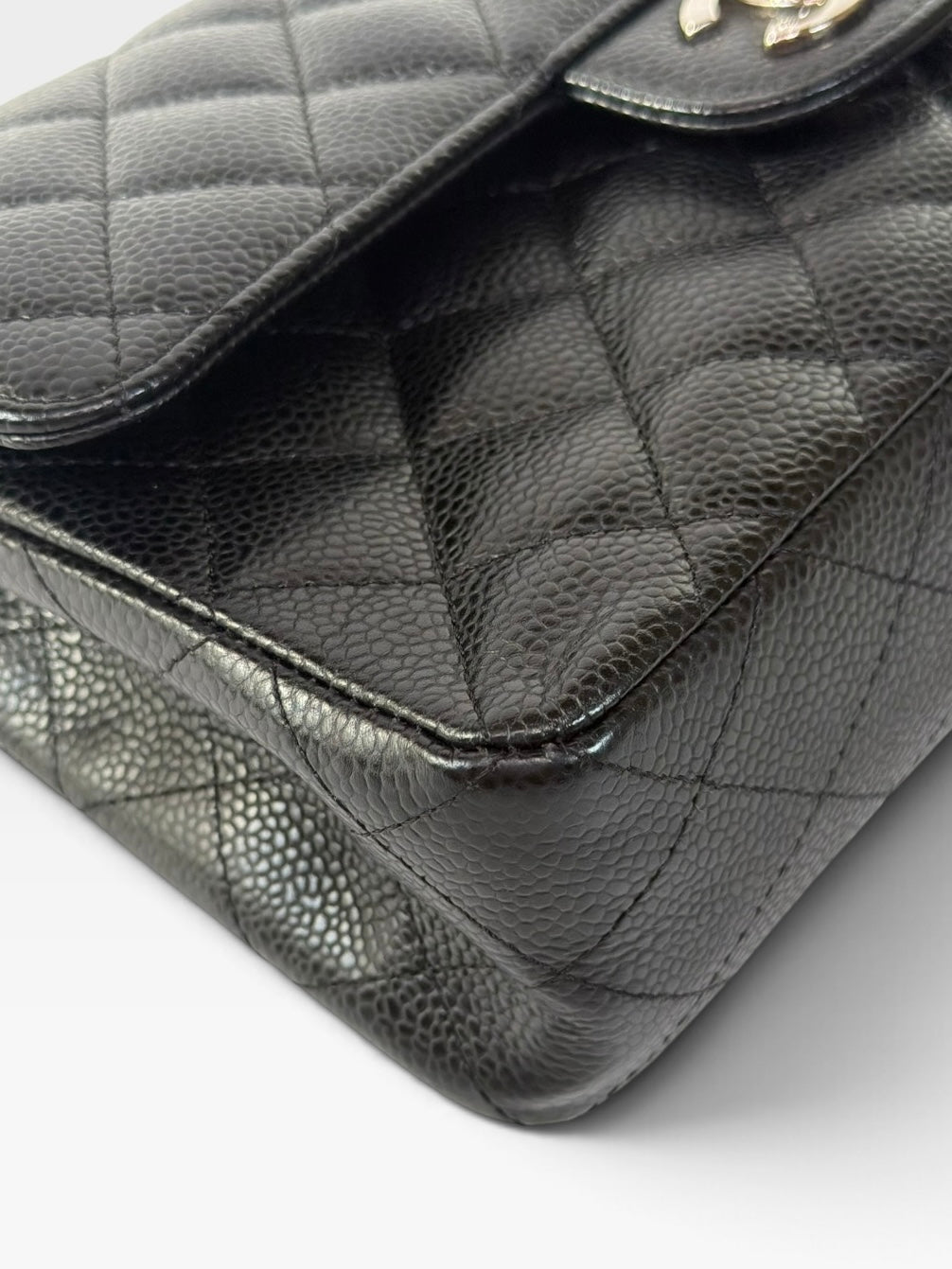 Chanel Vintage Small Classic Double Flap In Black Caviar Leather With Silver Hardware. 100% authentic and preloved in excellent condition