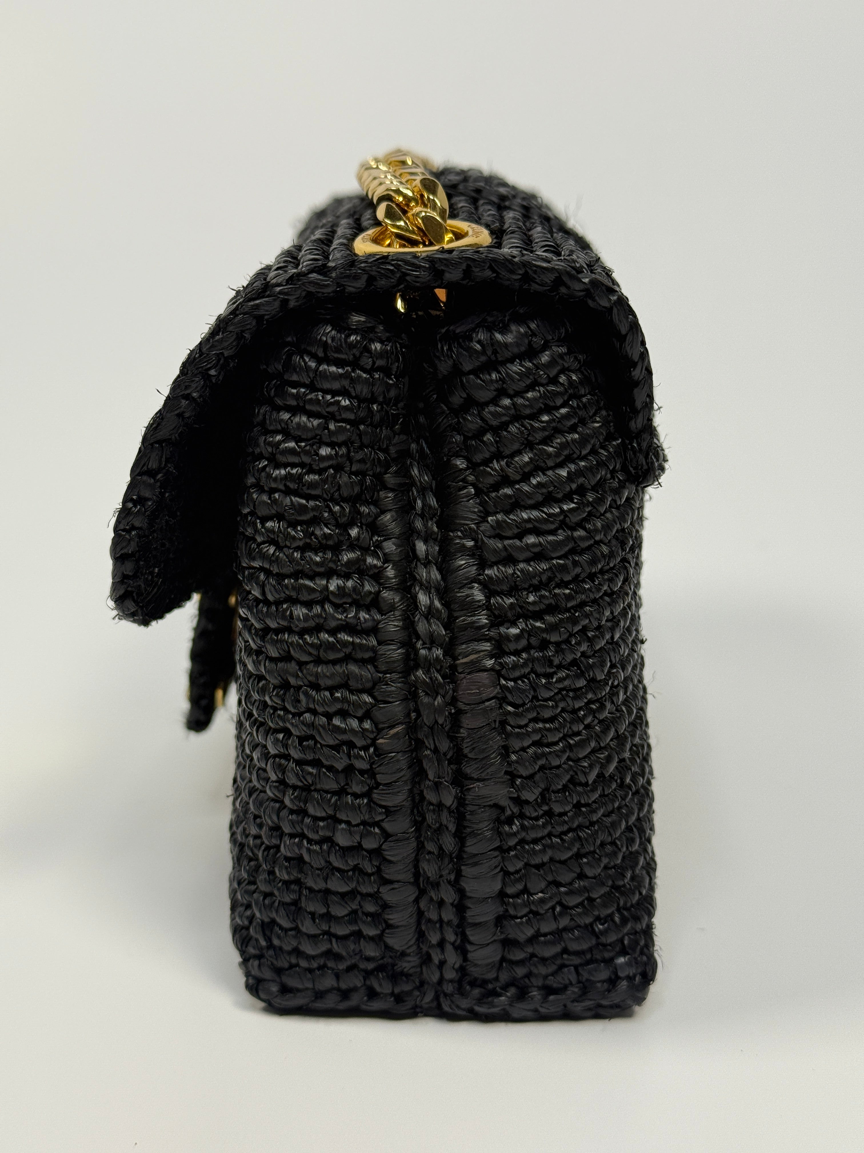 Celine Mini Victoire Bag In Black Raffia With Gold Hardware. Authentic and preloved in excellent condition