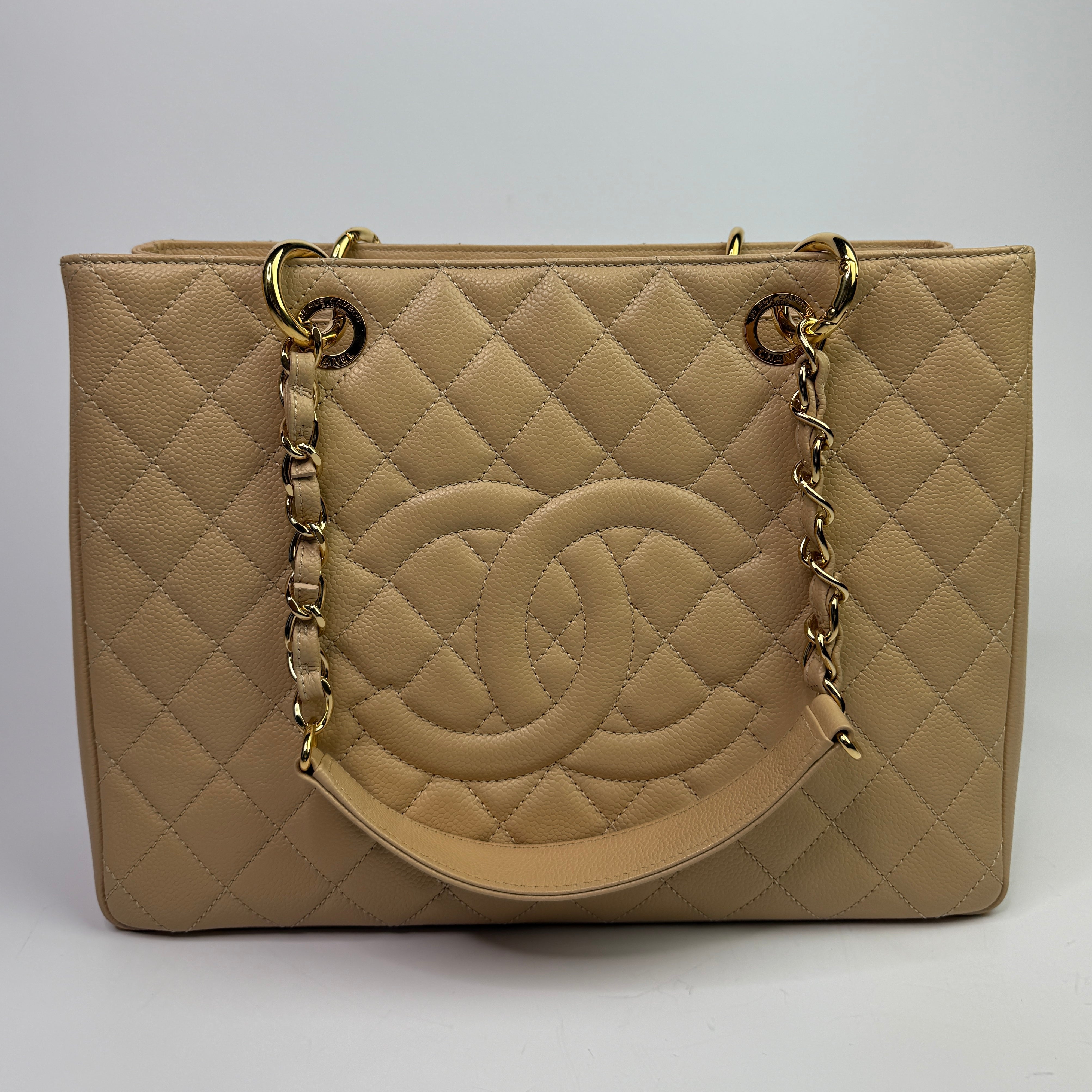 Chanel Grand Shopper Tote In Beige Caviar Leather With GHW
