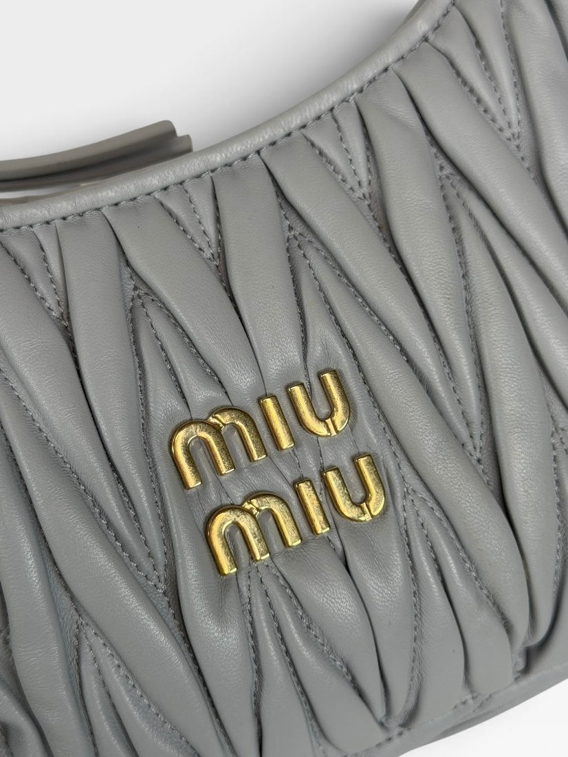 Miu Miu Wander Bag In Pearl Gray Leather With Gold Hardware