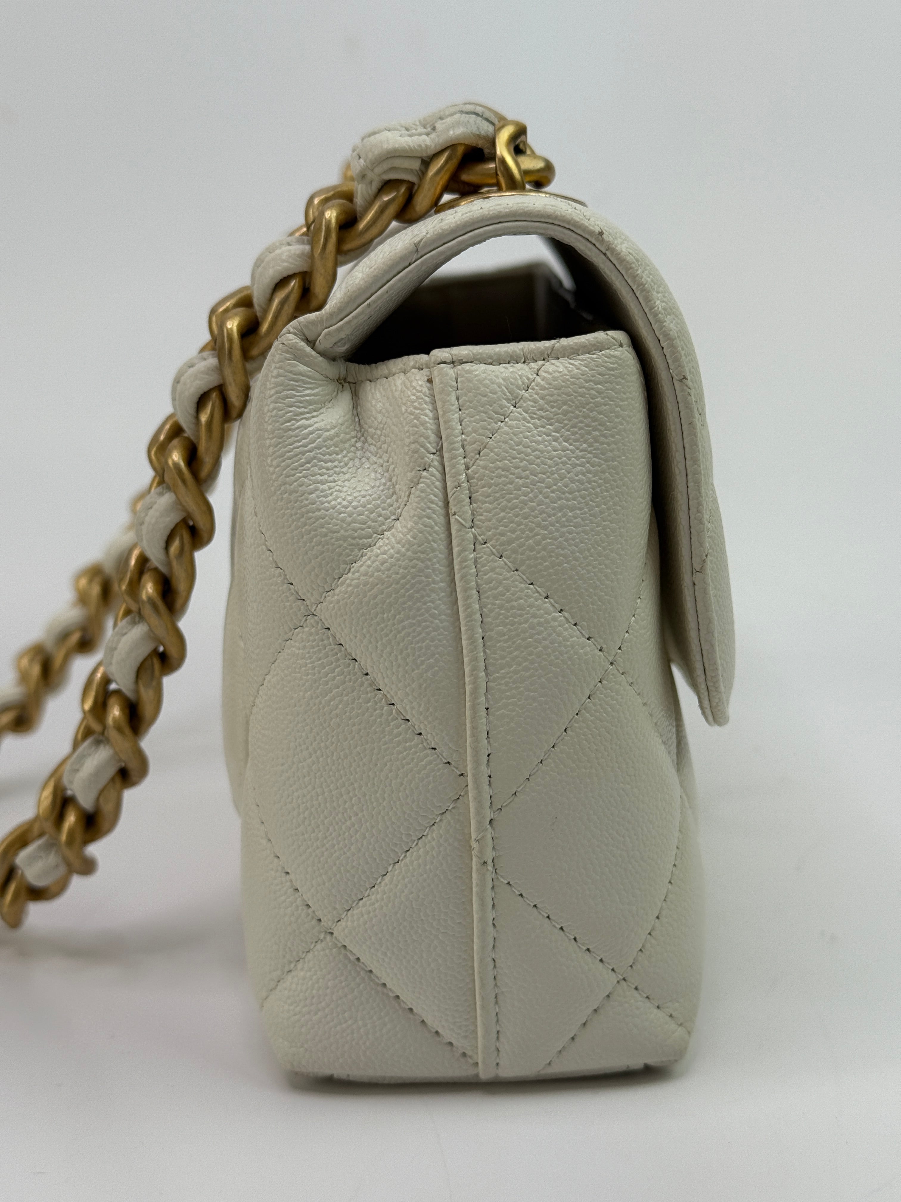 Chanel Seasonal Flap In White Caviar Leather GHW