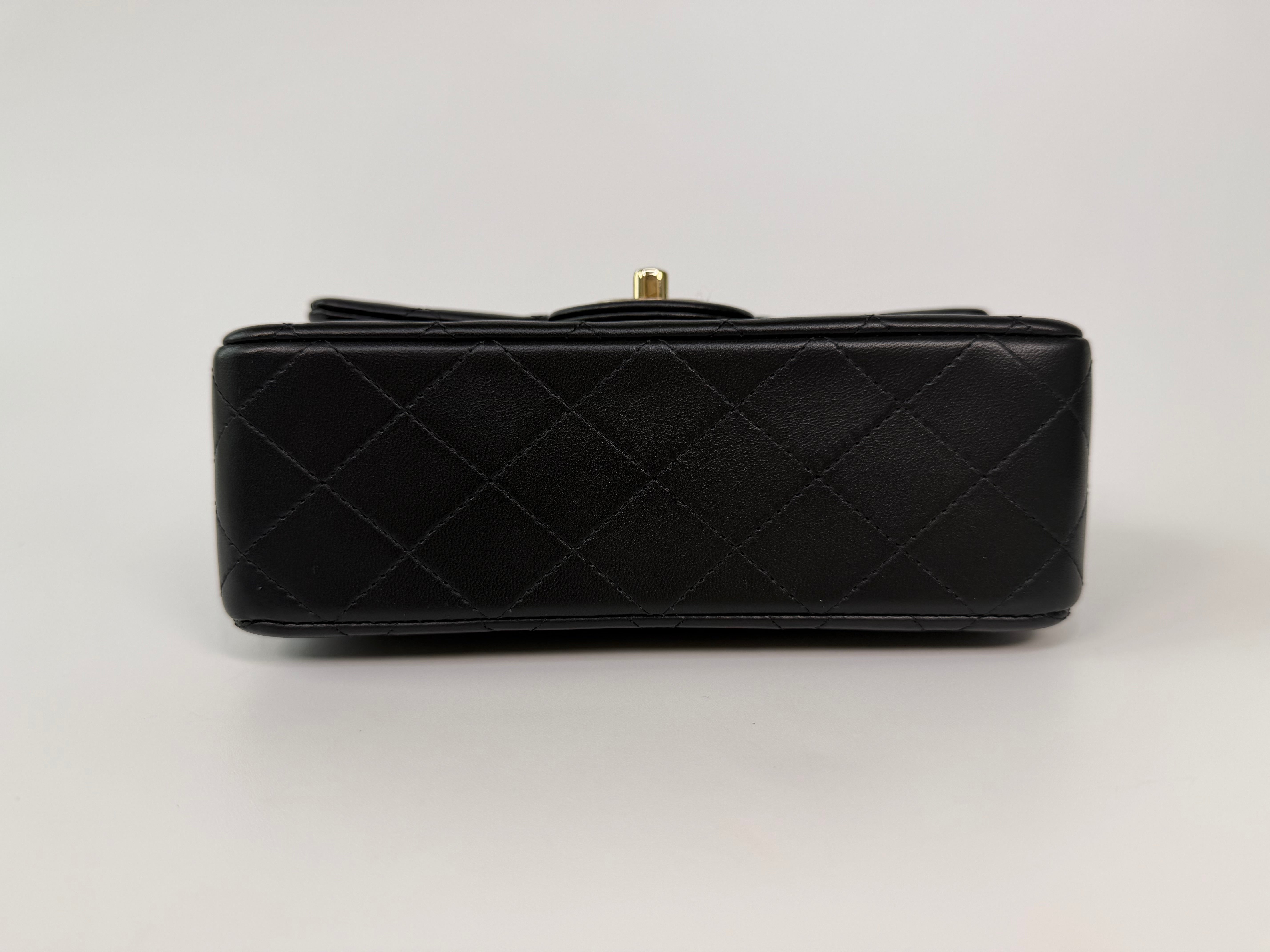 Chanel Mini Rectangle Top Handle In Black Lambskin Leather With Pale Gold Hardware